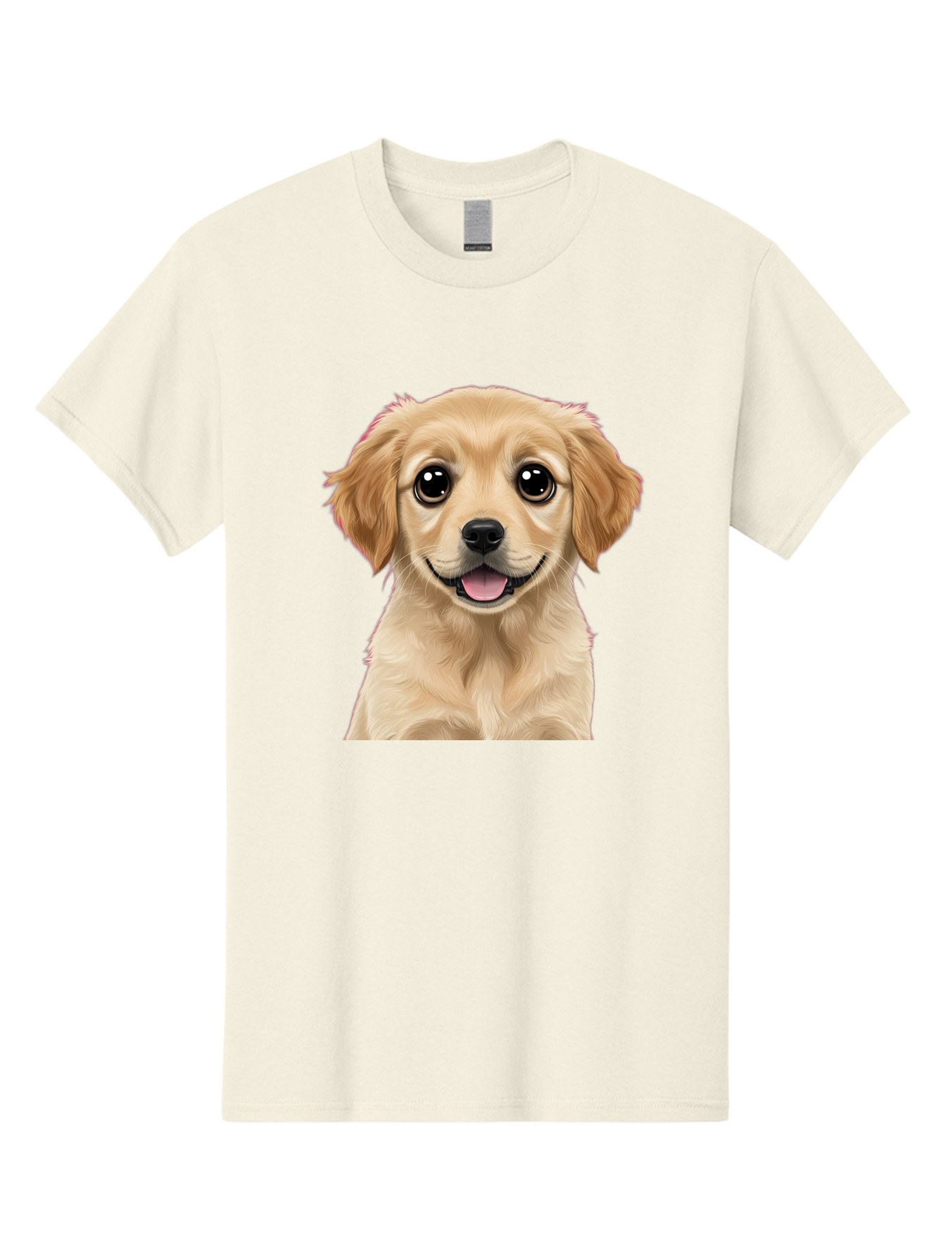 Smiling-Golden-Puppy Men'S Graphic Tee, 100% Cotton, Comfortable Casual Summer Wear, Machine Washable, Friendly Dog, Happy Puppy, Golden Retriever, Big Eyes, Playful Expression, Adorable Face, Cute Nose, Smiling Dog, Cartoon Puppy, Lovable Pet Bac428