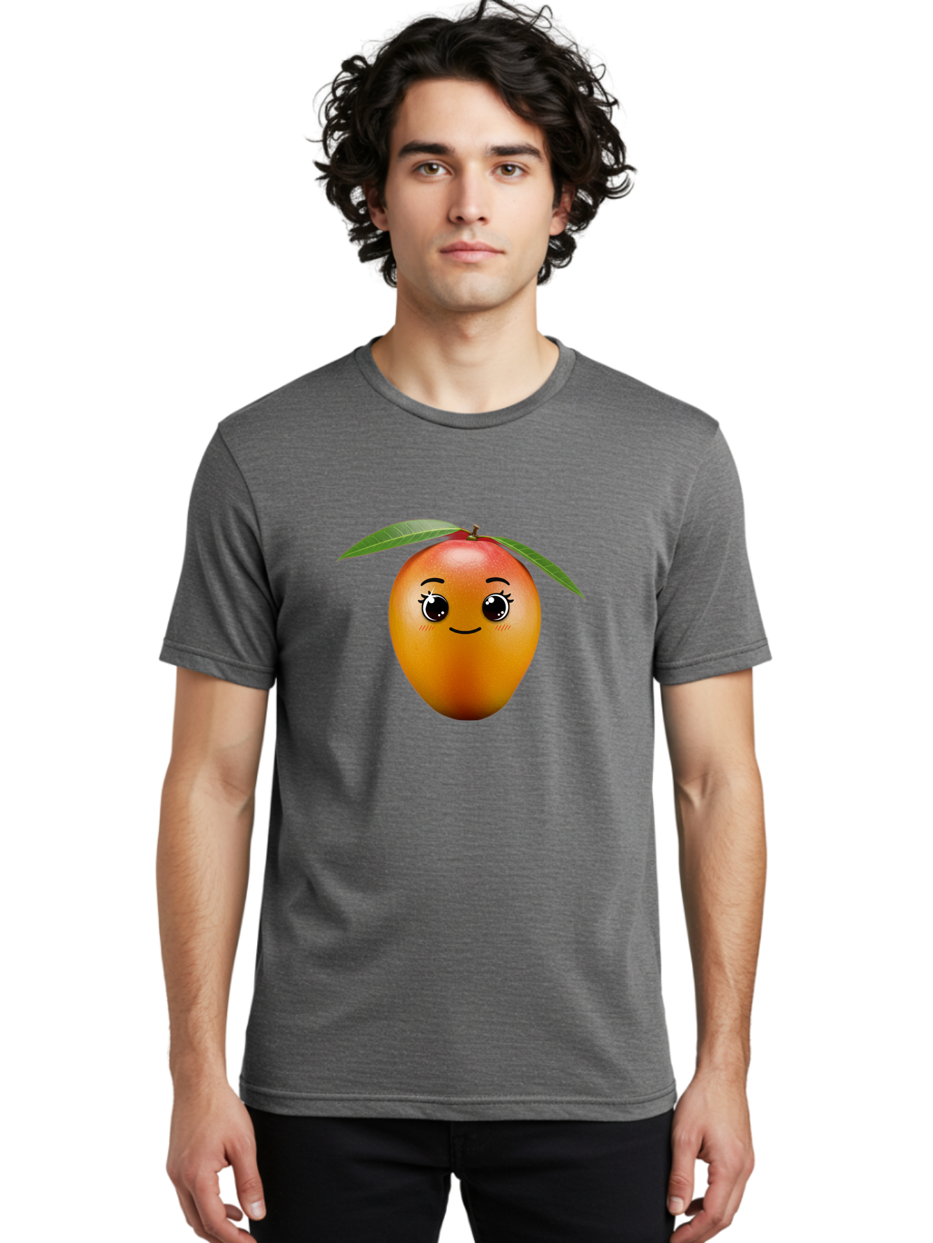 Smiling-Mango Men'S Graphic Tee, 100% Cotton, Comfortable Casual Summer Wear, Machine Washable, Cartoon Mango, Mangoes, Cheerful Fruit, Adorable Character, Smiling Face, Cute Eyes, Vibrant Orange, Whimsical Design, Fun Illustration, Bac429