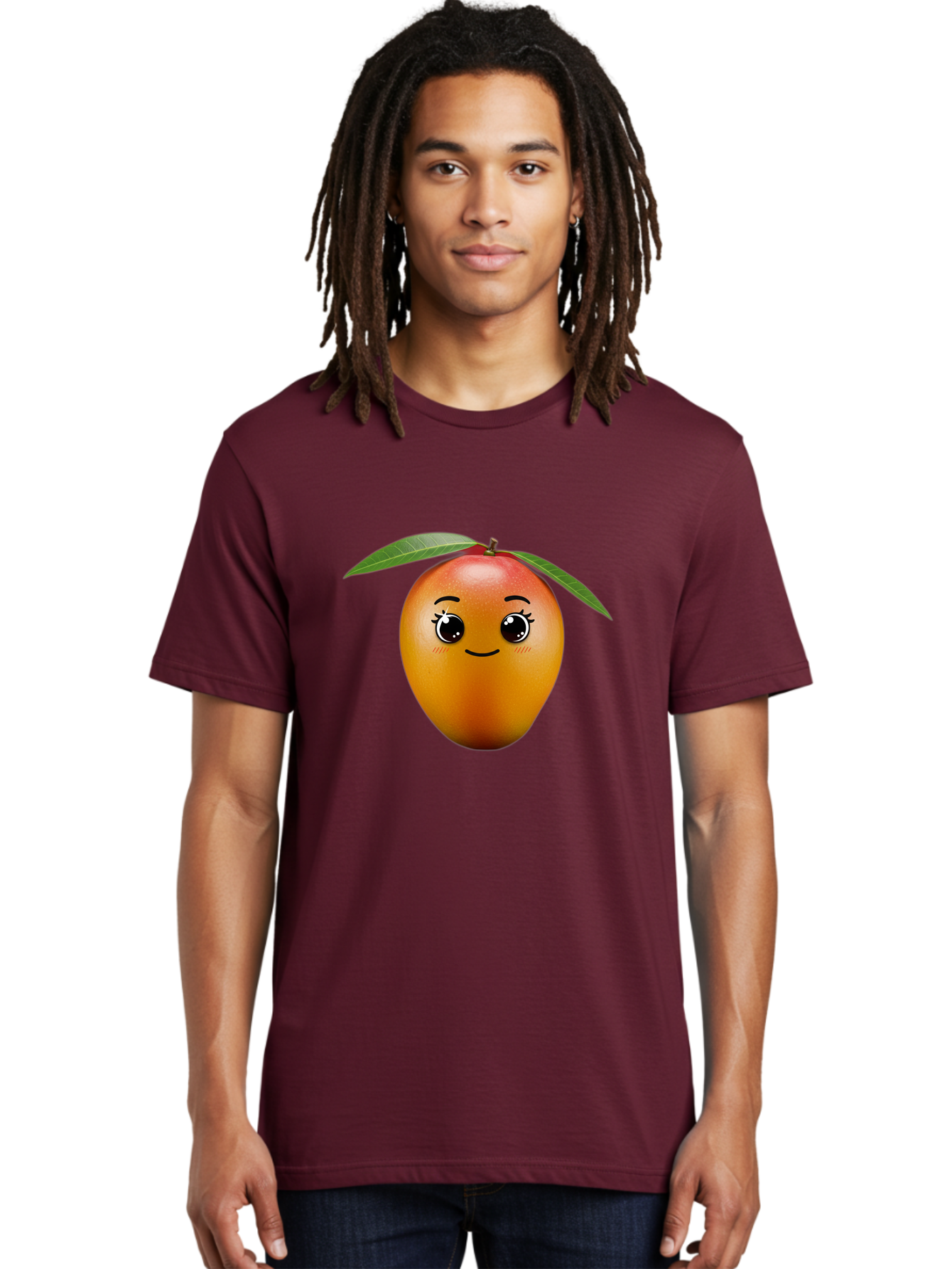 Smiling-Mango Men'S Graphic Tee, 100% Cotton, Comfortable Casual Summer Wear, Machine Washable, Cartoon Mango, Mangoes, Cheerful Fruit, Adorable Character, Smiling Face, Cute Eyes, Vibrant Orange, Whimsical Design, Fun Illustration, Bac429