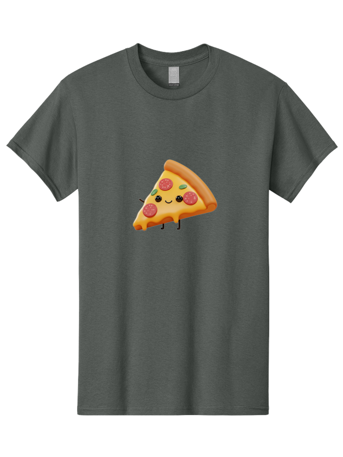 Smiling-Pizza-Slice Men'S Graphic Tee, 100% Cotton, Comfortable Casual Summer Wear, Machine Washable, Pepperoni Pizza Slice, Cartoon Character, Cheesy Goodness, Melted Cheese, Green Olives, Funny Face, Animated Food, Cartoon Pizza Bac430