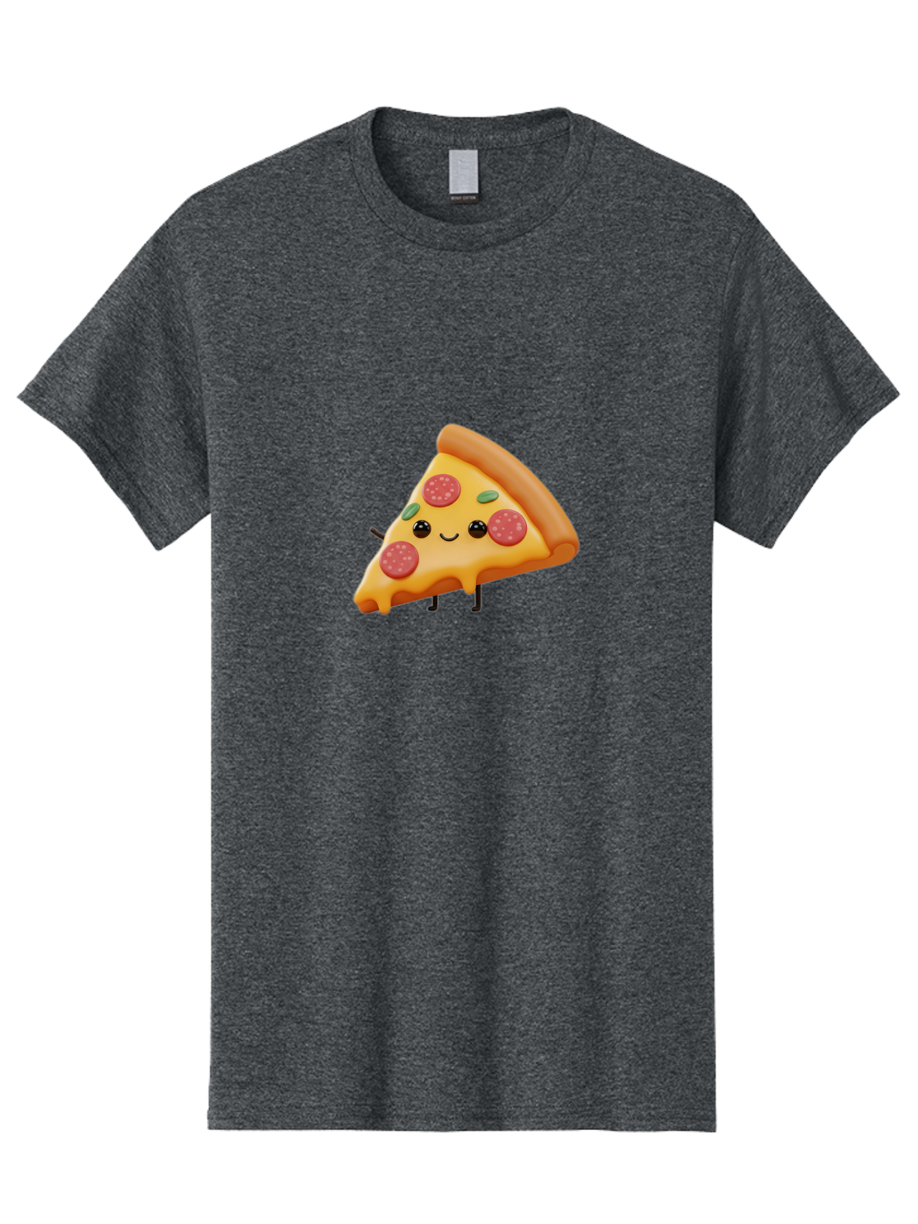 Smiling-Pizza-Slice Men'S Graphic Tee, 100% Cotton, Comfortable Casual Summer Wear, Machine Washable, Pepperoni Pizza Slice, Cartoon Character, Cheesy Goodness, Melted Cheese, Green Olives, Funny Face, Animated Food, Cartoon Pizza Bac430