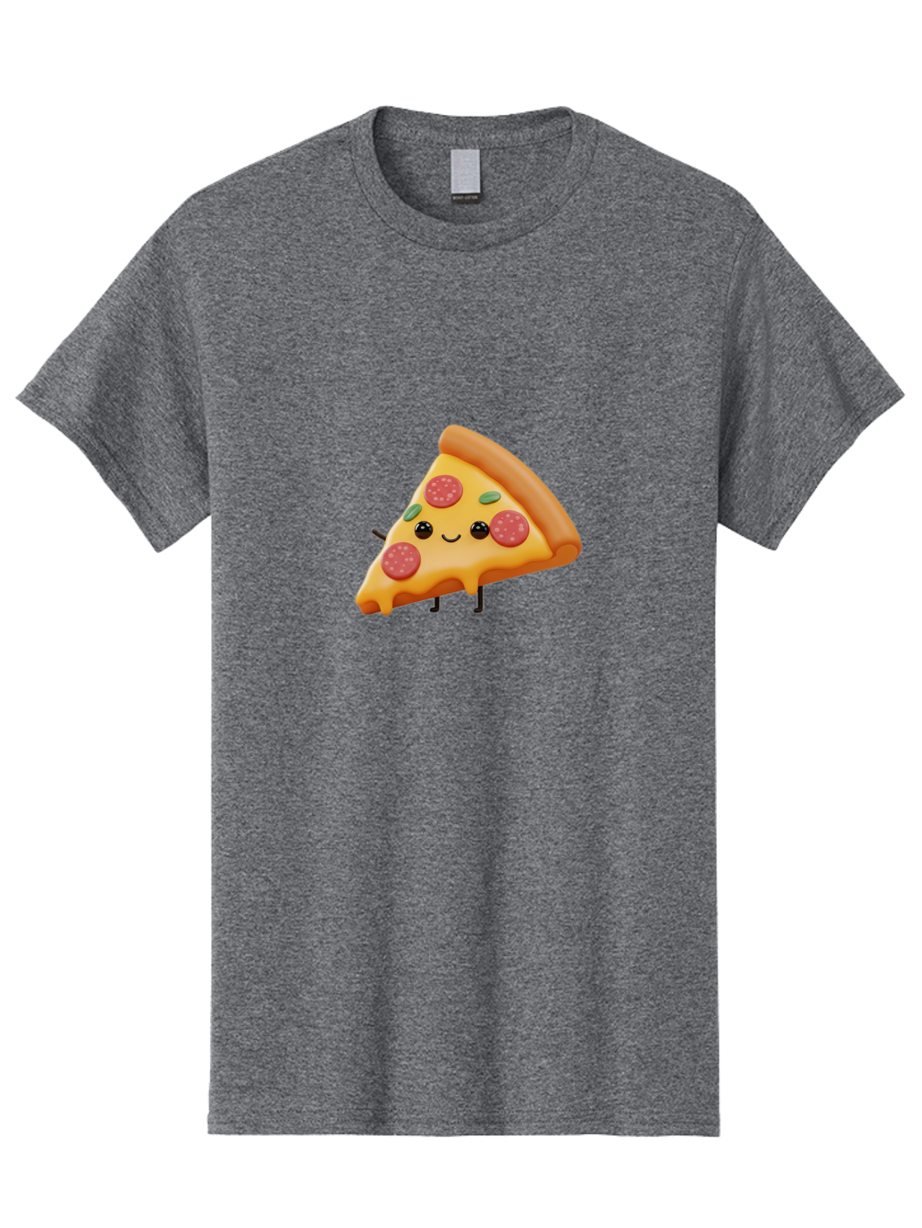 Smiling-Pizza-Slice Men'S Graphic Tee, 100% Cotton, Comfortable Casual Summer Wear, Machine Washable, Pepperoni Pizza Slice, Cartoon Character, Cheesy Goodness, Melted Cheese, Green Olives, Funny Face, Animated Food, Cartoon Pizza Bac430