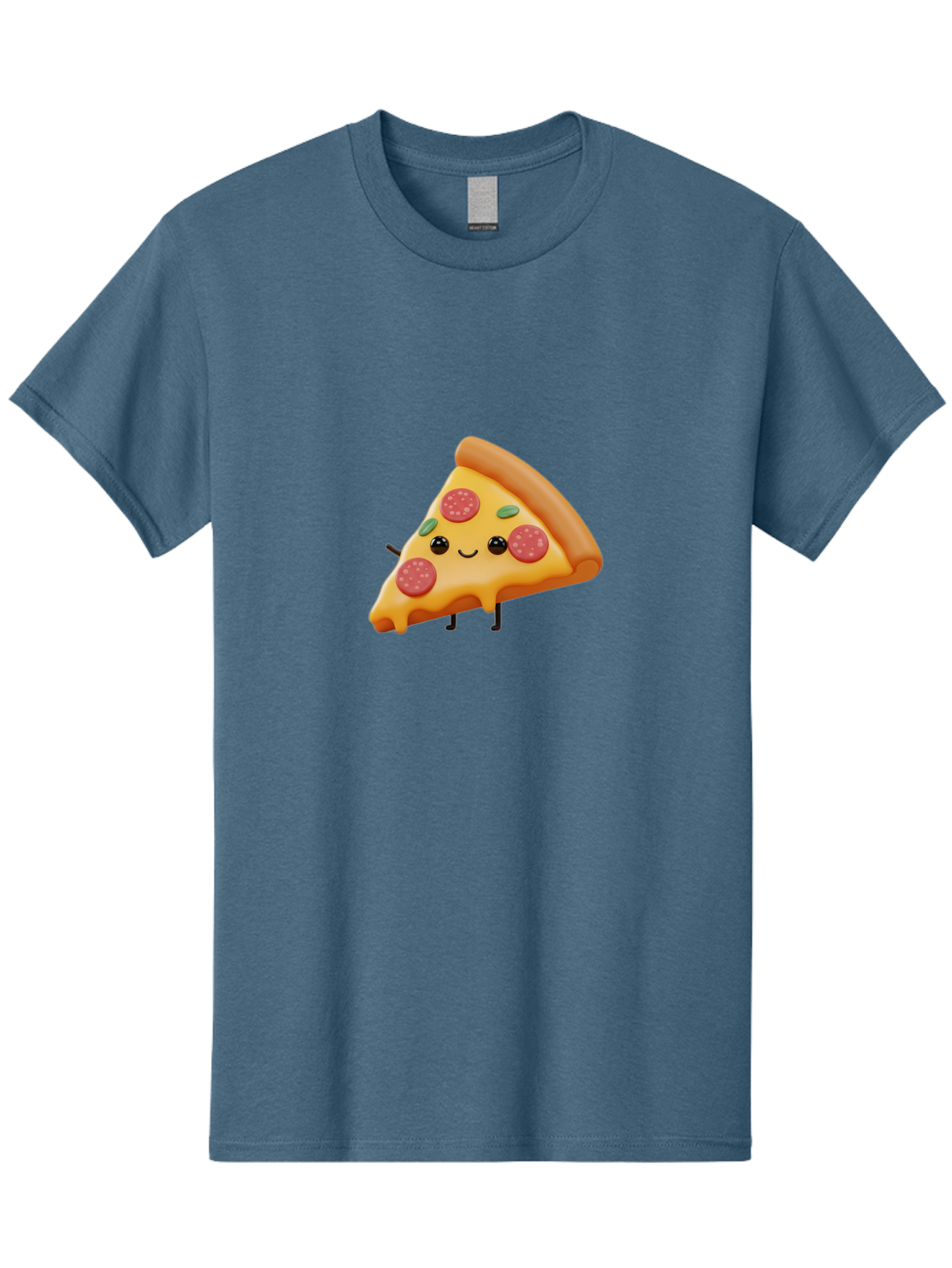 Smiling-Pizza-Slice Men'S Graphic Tee, 100% Cotton, Comfortable Casual Summer Wear, Machine Washable, Pepperoni Pizza Slice, Cartoon Character, Cheesy Goodness, Melted Cheese, Green Olives, Funny Face, Animated Food, Cartoon Pizza Bac430