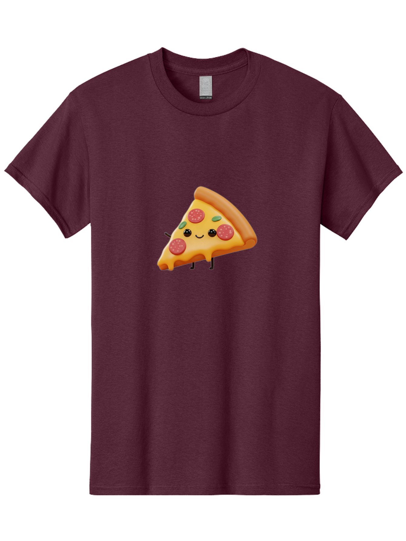 Smiling-Pizza-Slice Men'S Graphic Tee, 100% Cotton, Comfortable Casual Summer Wear, Machine Washable, Pepperoni Pizza Slice, Cartoon Character, Cheesy Goodness, Melted Cheese, Green Olives, Funny Face, Animated Food, Cartoon Pizza Bac430