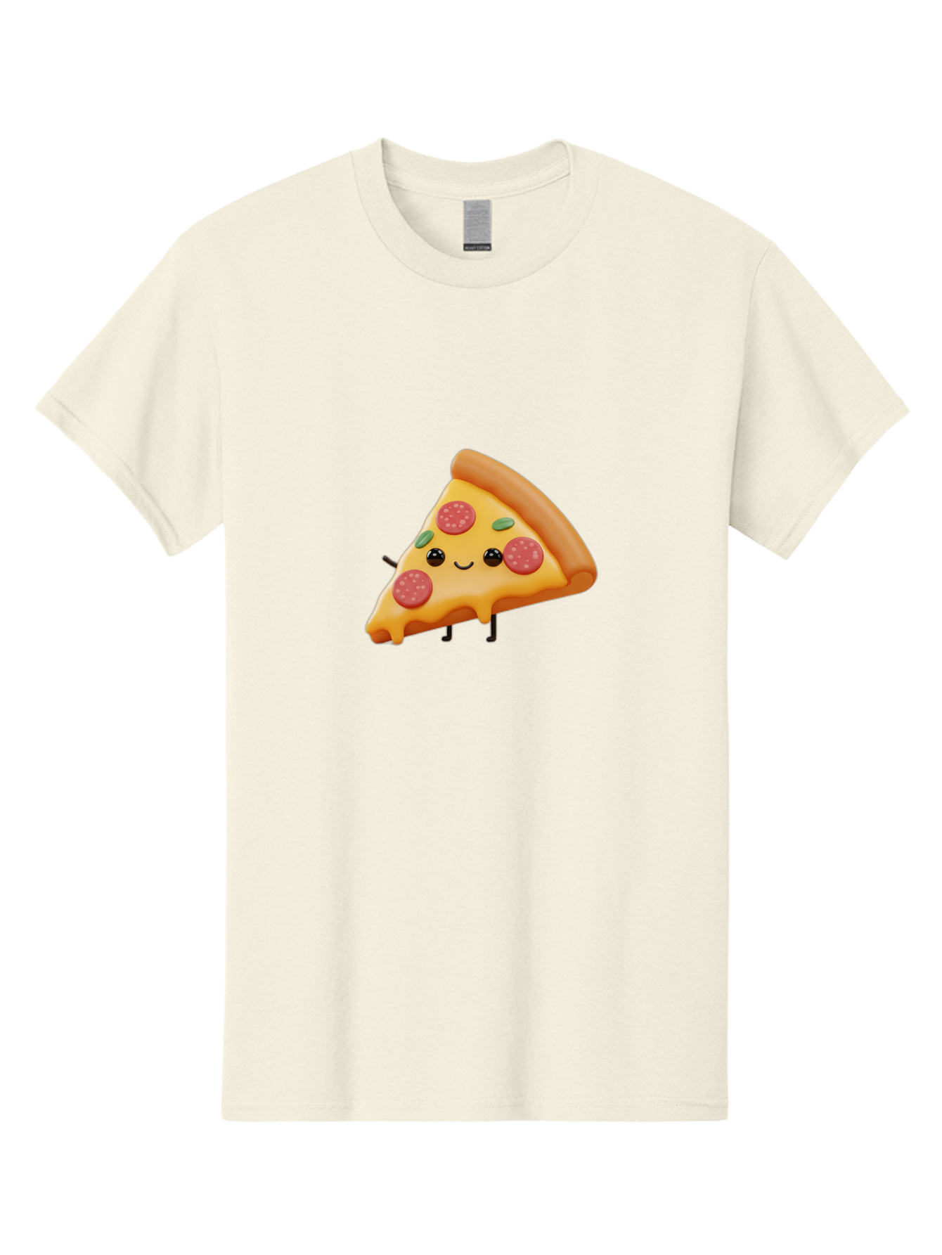Smiling-Pizza-Slice Men'S Graphic Tee, 100% Cotton, Comfortable Casual Summer Wear, Machine Washable, Pepperoni Pizza Slice, Cartoon Character, Cheesy Goodness, Melted Cheese, Green Olives, Funny Face, Animated Food, Cartoon Pizza Bac430