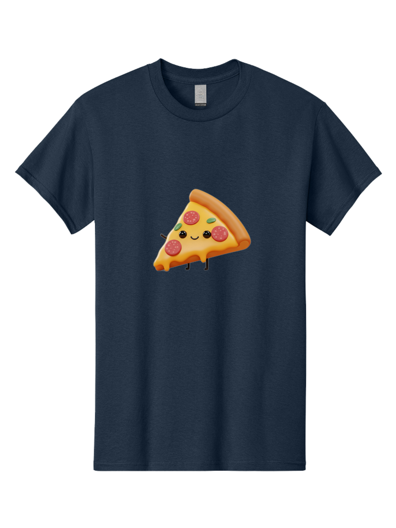 Smiling-Pizza-Slice Men'S Graphic Tee, 100% Cotton, Comfortable Casual Summer Wear, Machine Washable, Pepperoni Pizza Slice, Cartoon Character, Cheesy Goodness, Melted Cheese, Green Olives, Funny Face, Animated Food, Cartoon Pizza Bac430