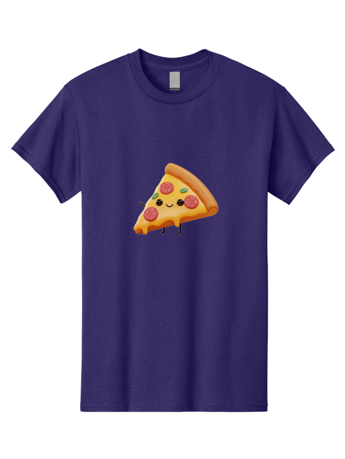 Smiling-Pizza-Slice Men'S Graphic Tee, 100% Cotton, Comfortable Casual Summer Wear, Machine Washable, Pepperoni Pizza Slice, Cartoon Character, Cheesy Goodness, Melted Cheese, Green Olives, Funny Face, Animated Food, Cartoon Pizza Bac430