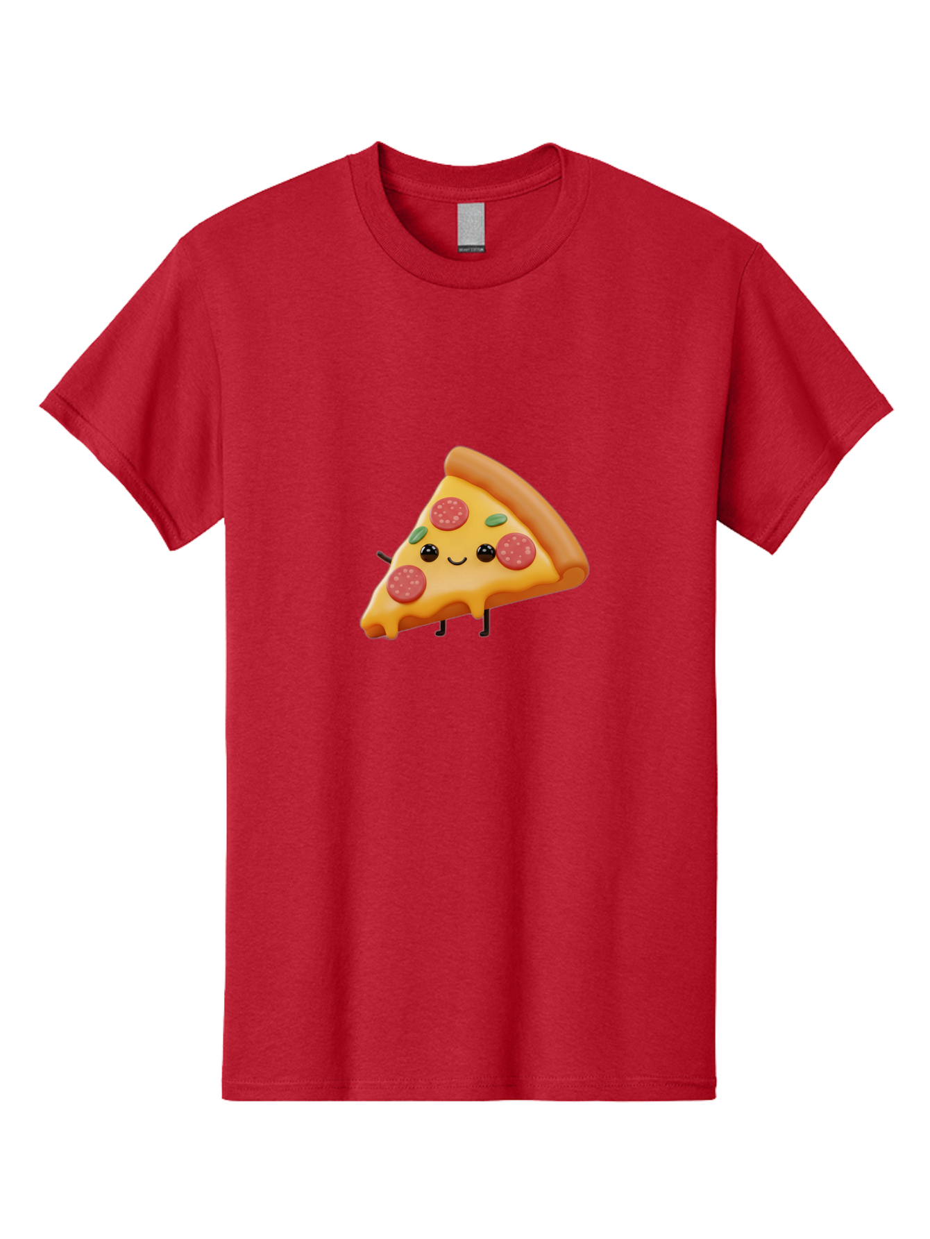 Smiling-Pizza-Slice Men'S Graphic Tee, 100% Cotton, Comfortable Casual Summer Wear, Machine Washable, Pepperoni Pizza Slice, Cartoon Character, Cheesy Goodness, Melted Cheese, Green Olives, Funny Face, Animated Food, Cartoon Pizza Bac430