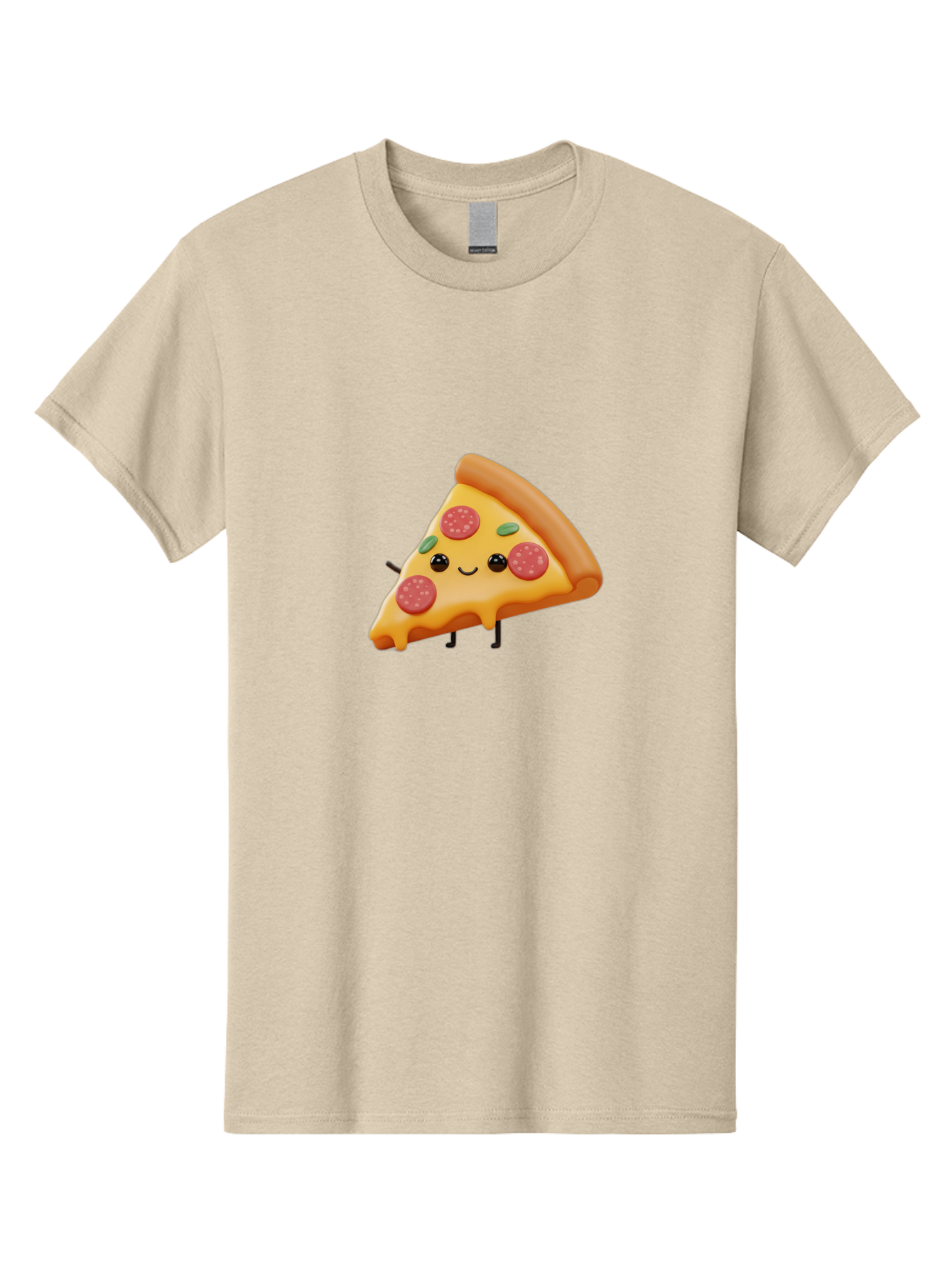 Smiling-Pizza-Slice Men'S Graphic Tee, 100% Cotton, Comfortable Casual Summer Wear, Machine Washable, Pepperoni Pizza Slice, Cartoon Character, Cheesy Goodness, Melted Cheese, Green Olives, Funny Face, Animated Food, Cartoon Pizza Bac430