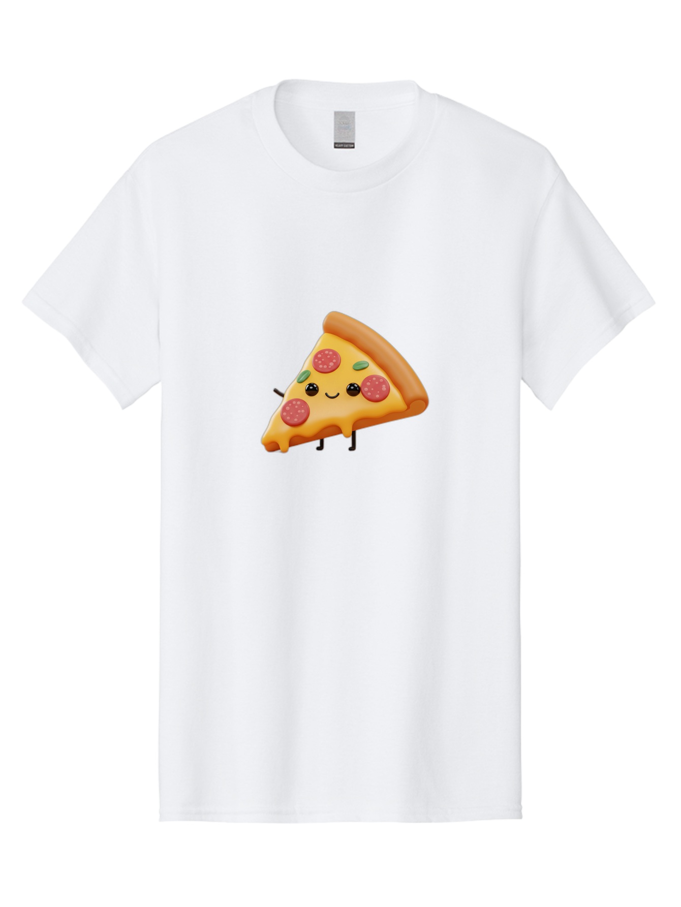 Smiling-Pizza-Slice Men'S Graphic Tee, 100% Cotton, Comfortable Casual Summer Wear, Machine Washable, Pepperoni Pizza Slice, Cartoon Character, Cheesy Goodness, Melted Cheese, Green Olives, Funny Face, Animated Food, Cartoon Pizza Bac430