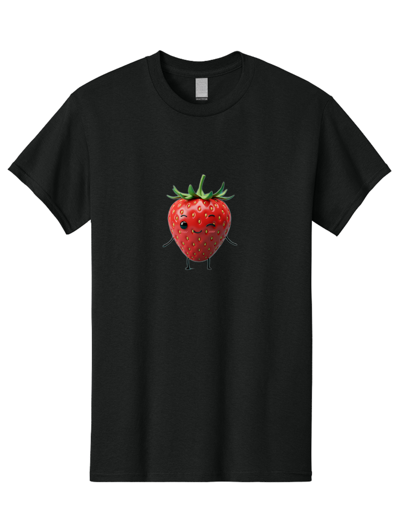 Smiling-Strawberry Men'S Graphic Tee, 100% Cotton, Comfortable Casual Summer Wear, Machine Washable, Cartoon Strawberry, Cute Fruit Character, Winking Face, Whimsical Design, Playful Personality, Sweet Illustration, Fun And Quirky, Bac432