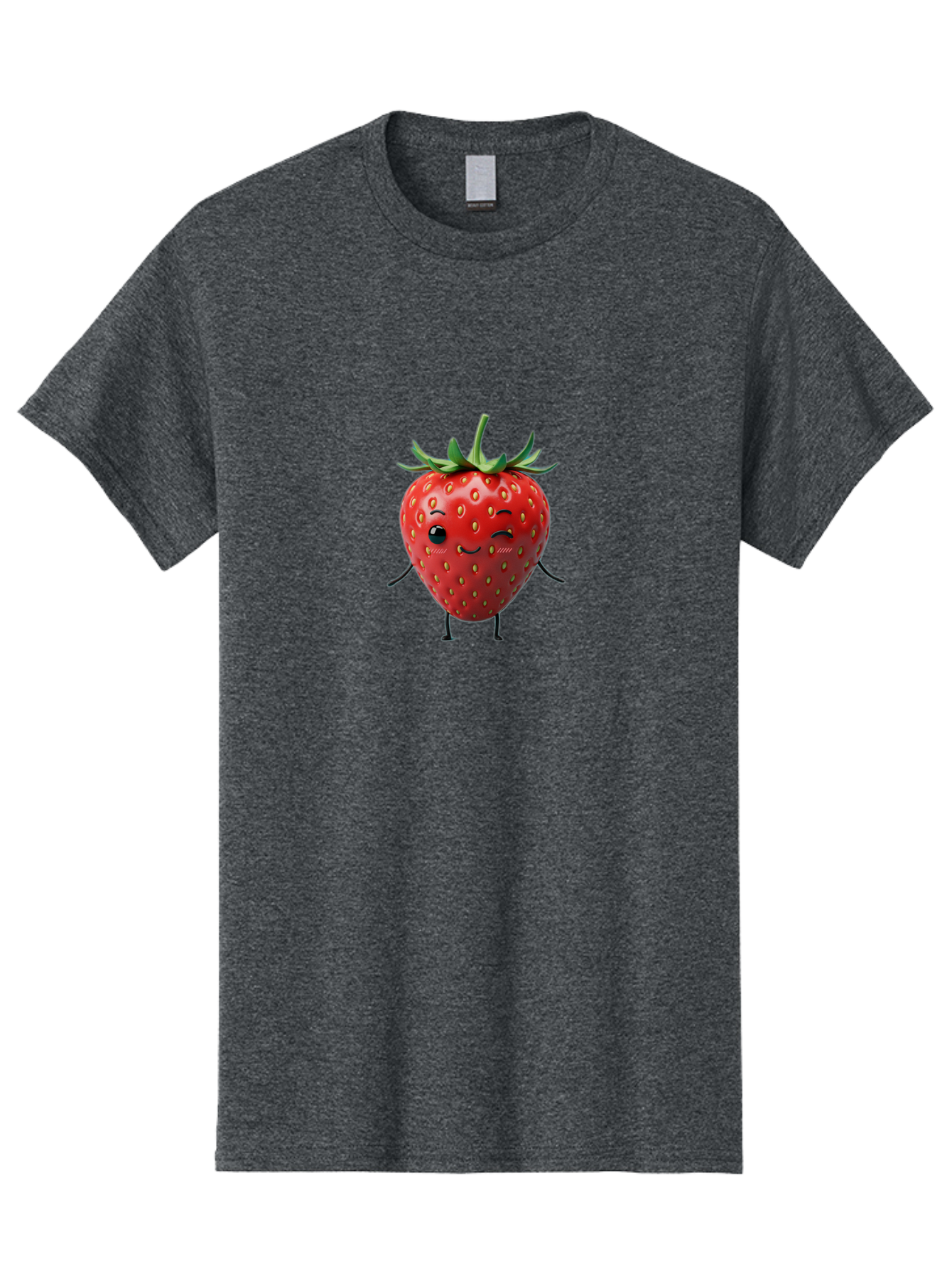 Smiling-Strawberry Men'S Graphic Tee, 100% Cotton, Comfortable Casual Summer Wear, Machine Washable, Cartoon Strawberry, Cute Fruit Character, Winking Face, Whimsical Design, Playful Personality, Sweet Illustration, Fun And Quirky, Bac432