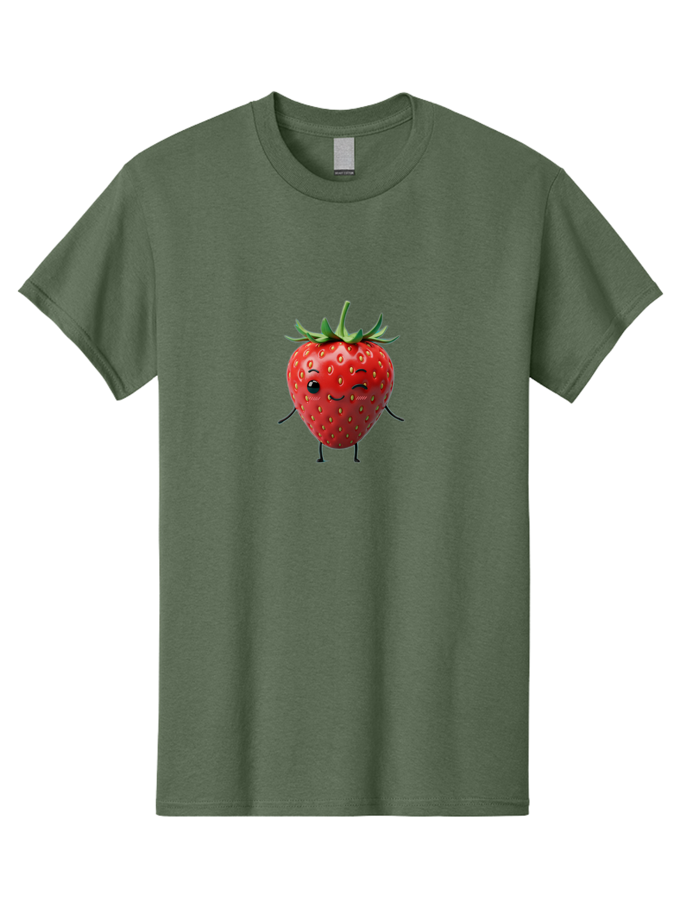 Smiling-Strawberry Men'S Graphic Tee, 100% Cotton, Comfortable Casual Summer Wear, Machine Washable, Cartoon Strawberry, Cute Fruit Character, Winking Face, Whimsical Design, Playful Personality, Sweet Illustration, Fun And Quirky, Bac432