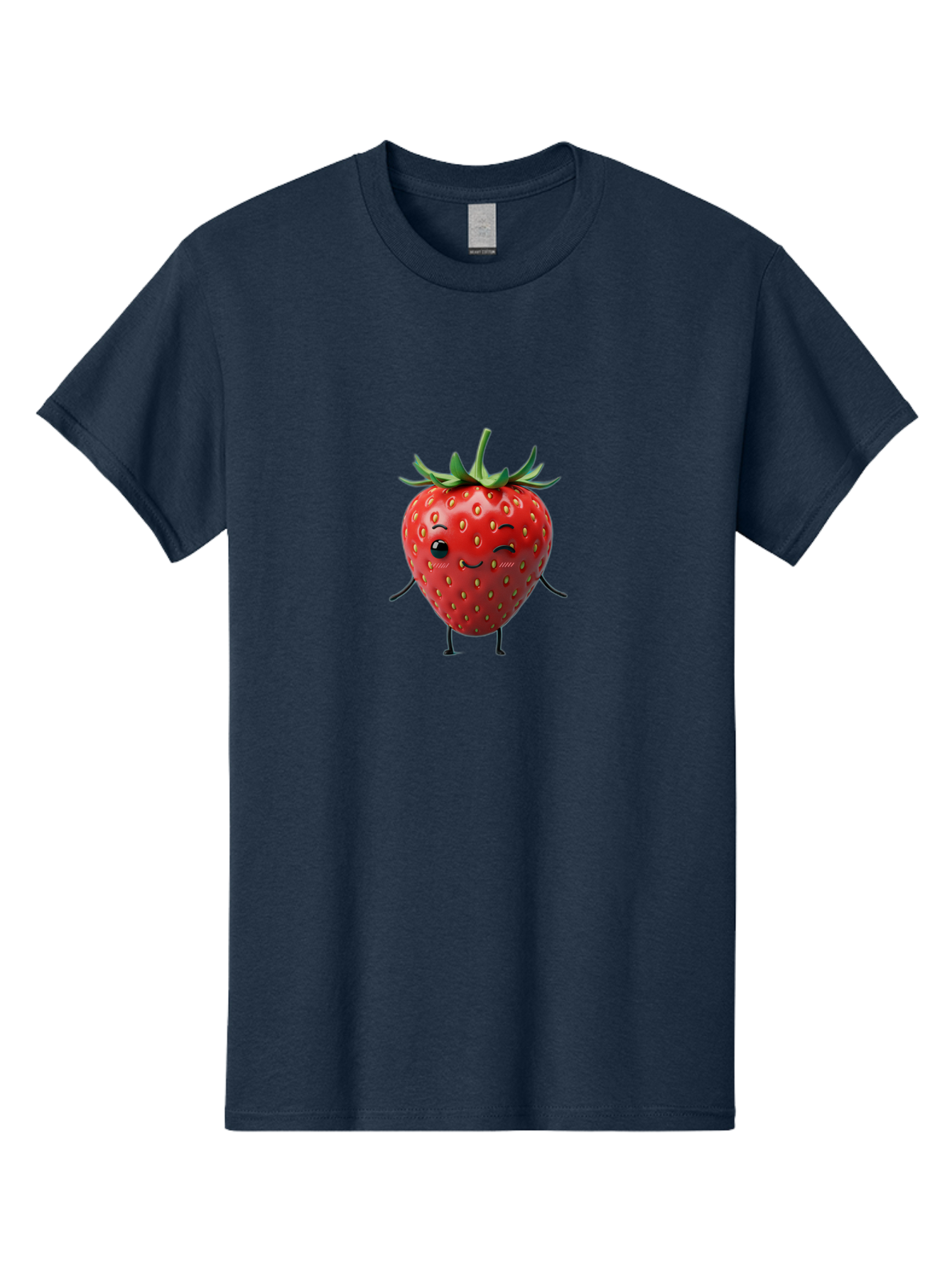 Smiling-Strawberry Men'S Graphic Tee, 100% Cotton, Comfortable Casual Summer Wear, Machine Washable, Cartoon Strawberry, Cute Fruit Character, Winking Face, Whimsical Design, Playful Personality, Sweet Illustration, Fun And Quirky, Bac432