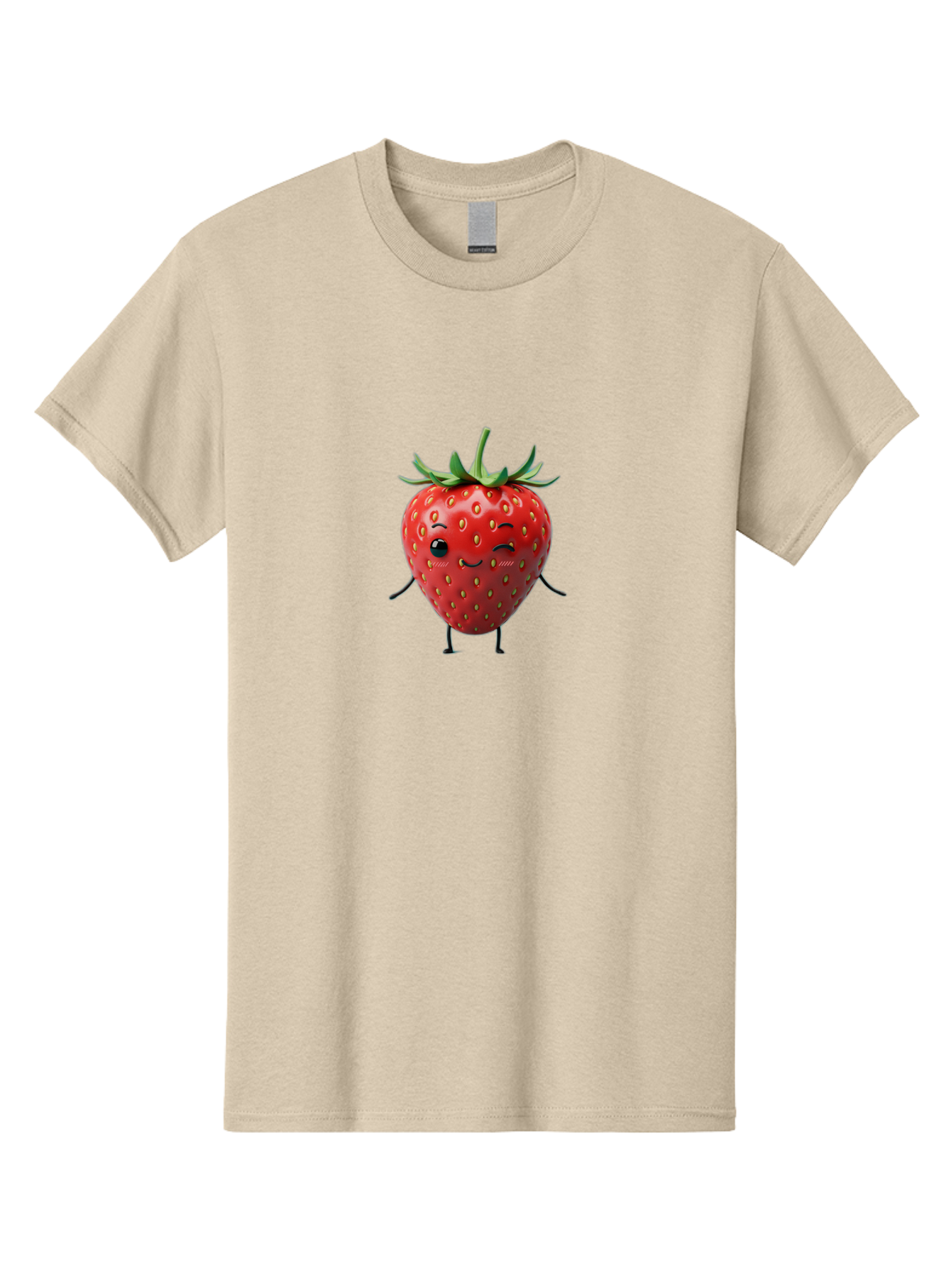 Smiling-Strawberry Men'S Graphic Tee, 100% Cotton, Comfortable Casual Summer Wear, Machine Washable, Cartoon Strawberry, Cute Fruit Character, Winking Face, Whimsical Design, Playful Personality, Sweet Illustration, Fun And Quirky, Bac432