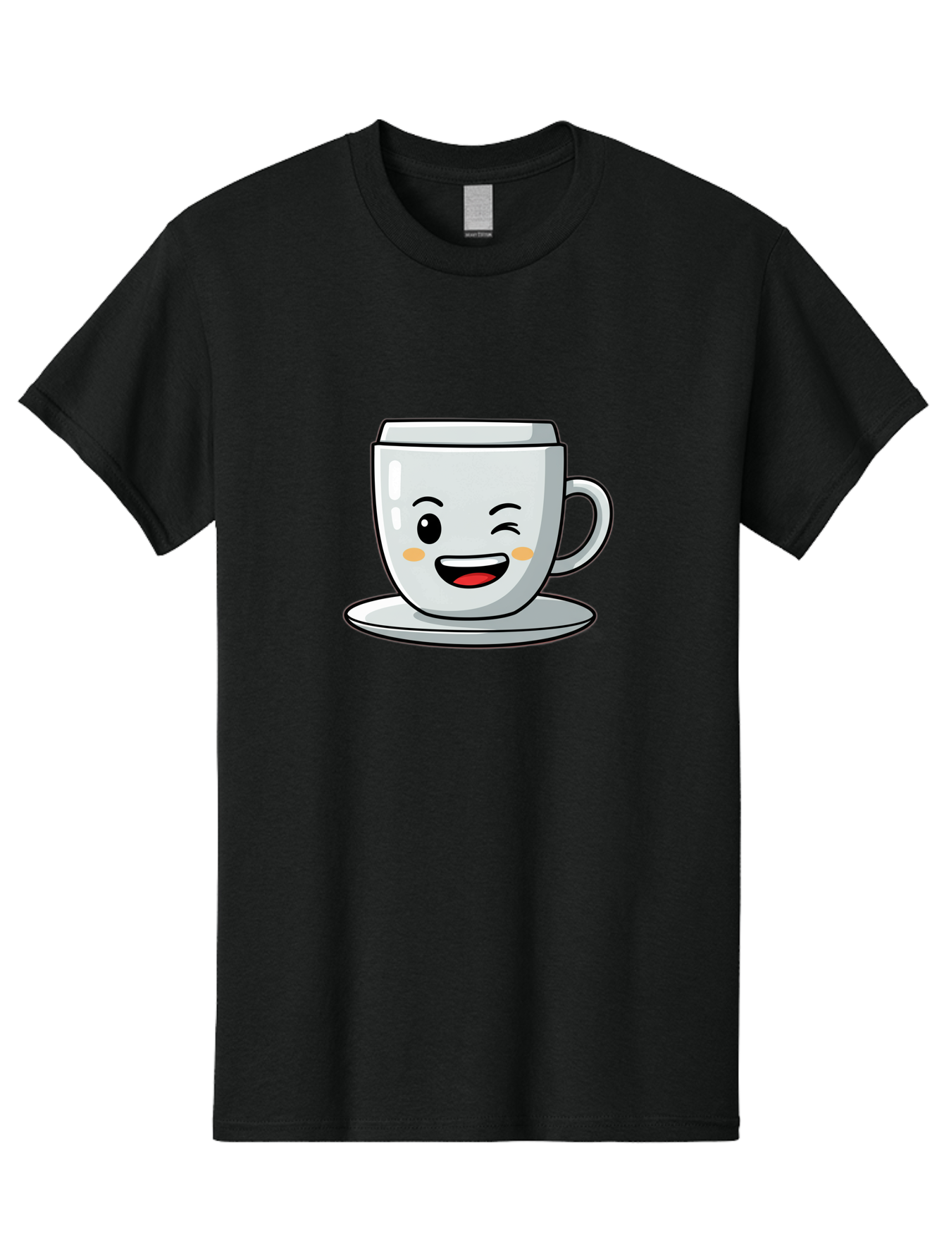 Smiling-Tea-Cup Men'S Graphic Tee, 100% Cotton, Comfortable Casual Summer Wear, Machine Washable, Cartoon Coffee Cup, Smiling Face, Happy Expression, Winking Eye, Red Lips, Kawaii Character, Tea Time, Morning Coffee Bac433