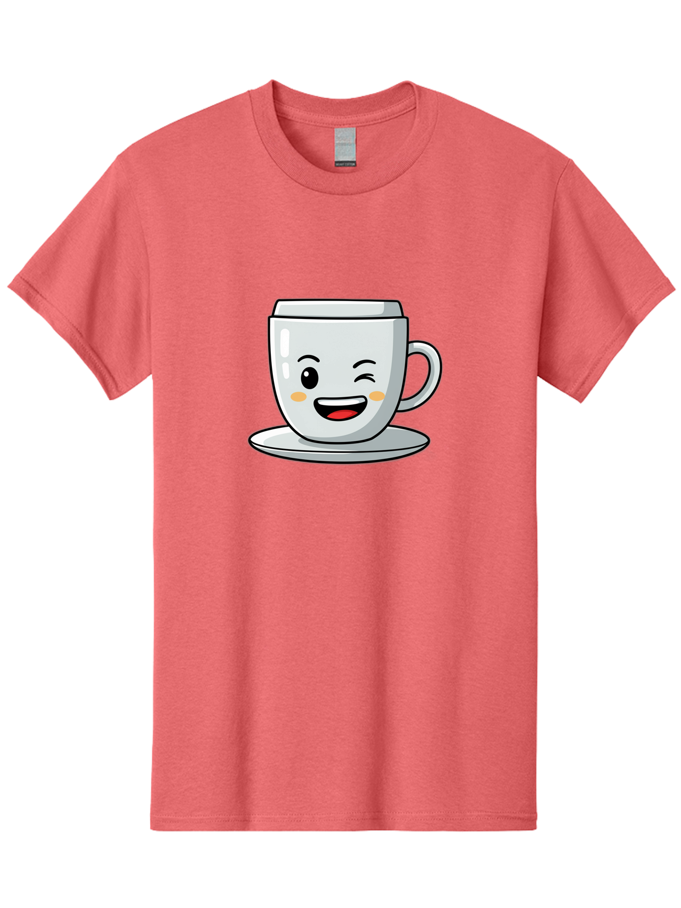 Smiling-Tea-Cup Men'S Graphic Tee, 100% Cotton, Comfortable Casual Summer Wear, Machine Washable, Cartoon Coffee Cup, Smiling Face, Happy Expression, Winking Eye, Red Lips, Kawaii Character, Tea Time, Morning Coffee Bac433