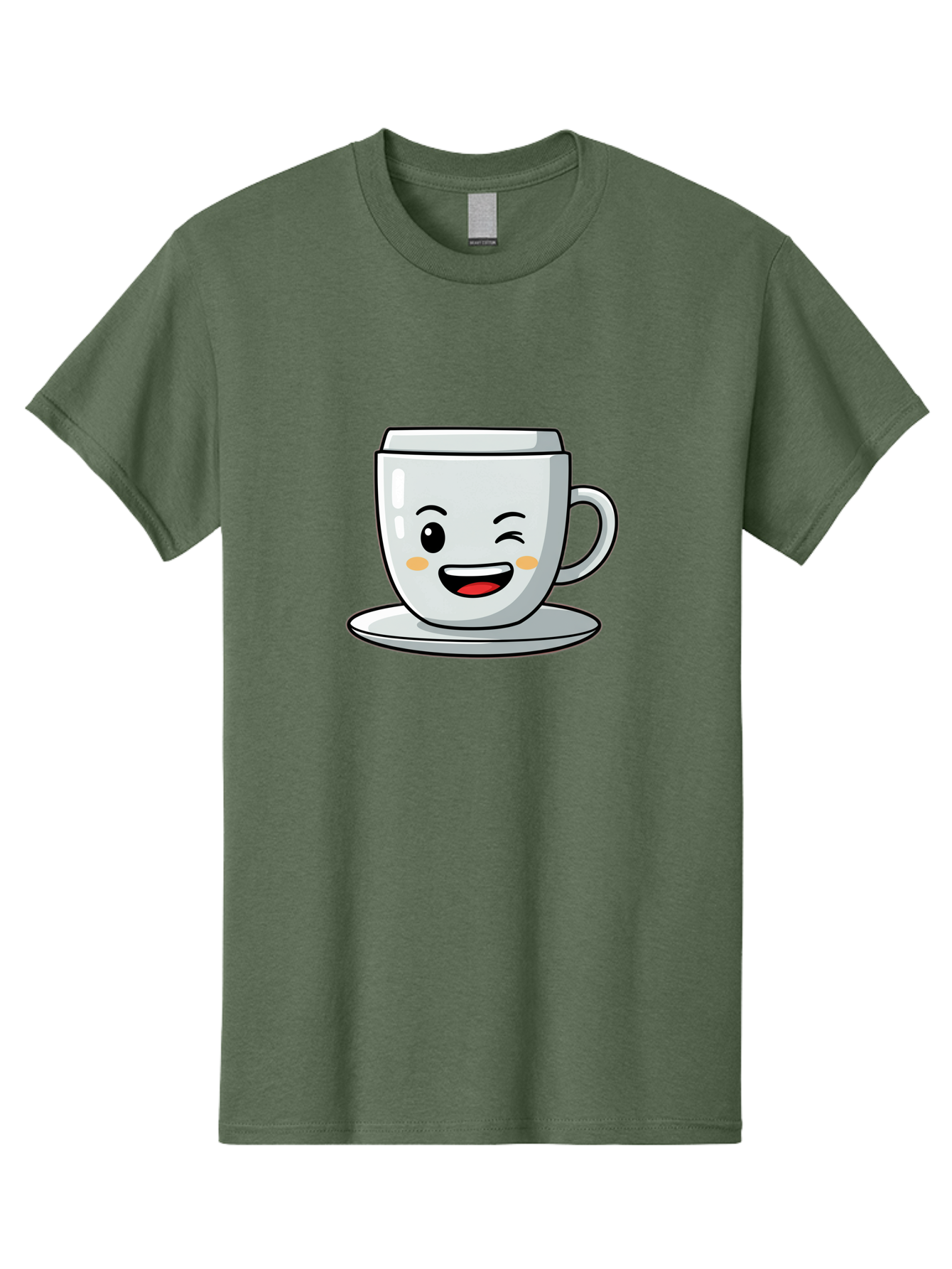 Smiling-Tea-Cup Men'S Graphic Tee, 100% Cotton, Comfortable Casual Summer Wear, Machine Washable, Cartoon Coffee Cup, Smiling Face, Happy Expression, Winking Eye, Red Lips, Kawaii Character, Tea Time, Morning Coffee Bac433