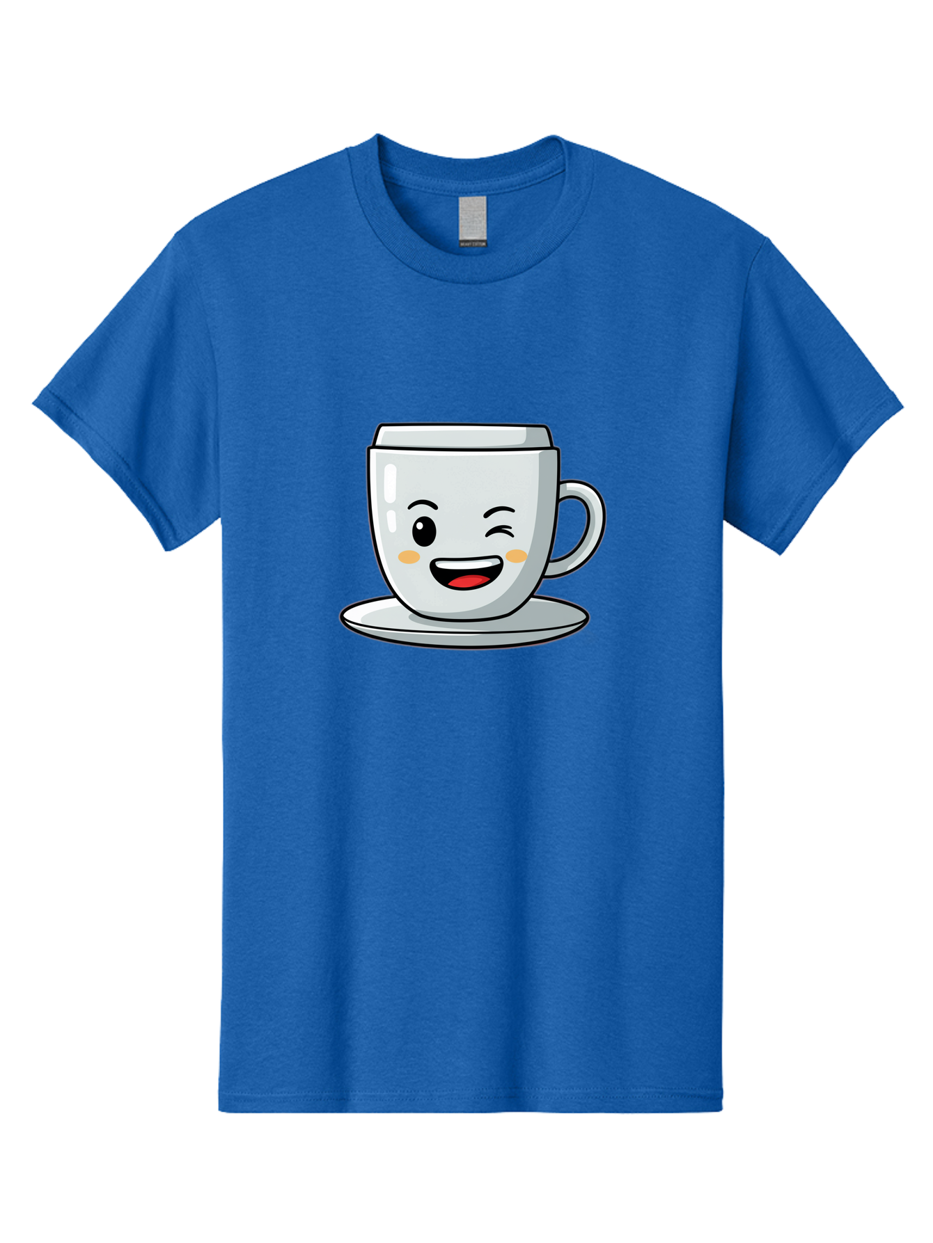 Smiling-Tea-Cup Men'S Graphic Tee, 100% Cotton, Comfortable Casual Summer Wear, Machine Washable, Cartoon Coffee Cup, Smiling Face, Happy Expression, Winking Eye, Red Lips, Kawaii Character, Tea Time, Morning Coffee Bac433