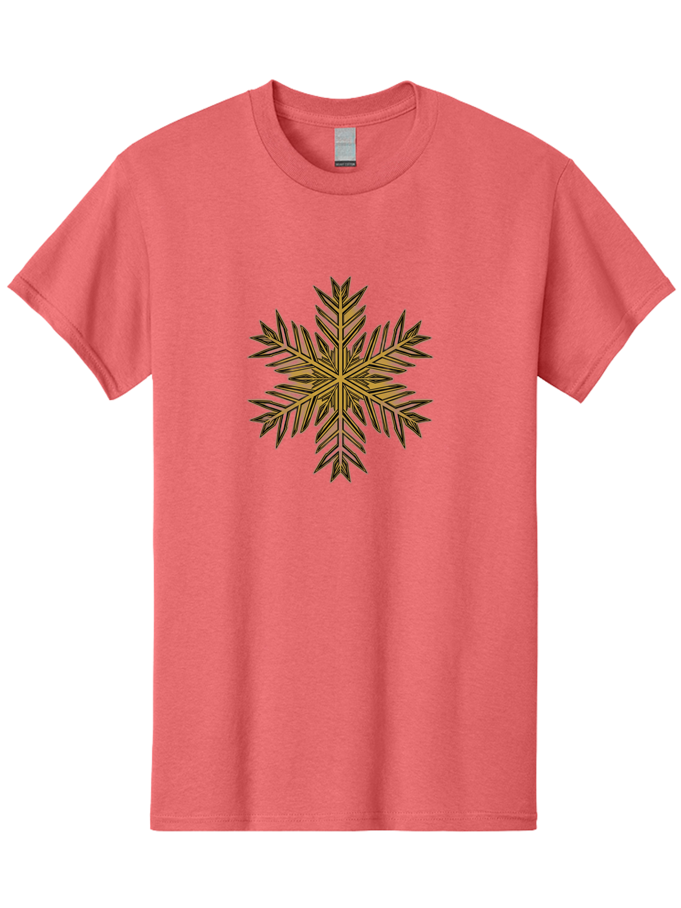 Snowflake-1 Men'S Graphic Tee, 100% Cotton, Comfortable Casual Summer Wear, Machine Washable, Snowflake, Intricate Design, Delicate Patterns, Winter Wonder, Festive Decorations, Symmetrical Shape, Golden Hues, Black Outlines, Frosty Details Bac434