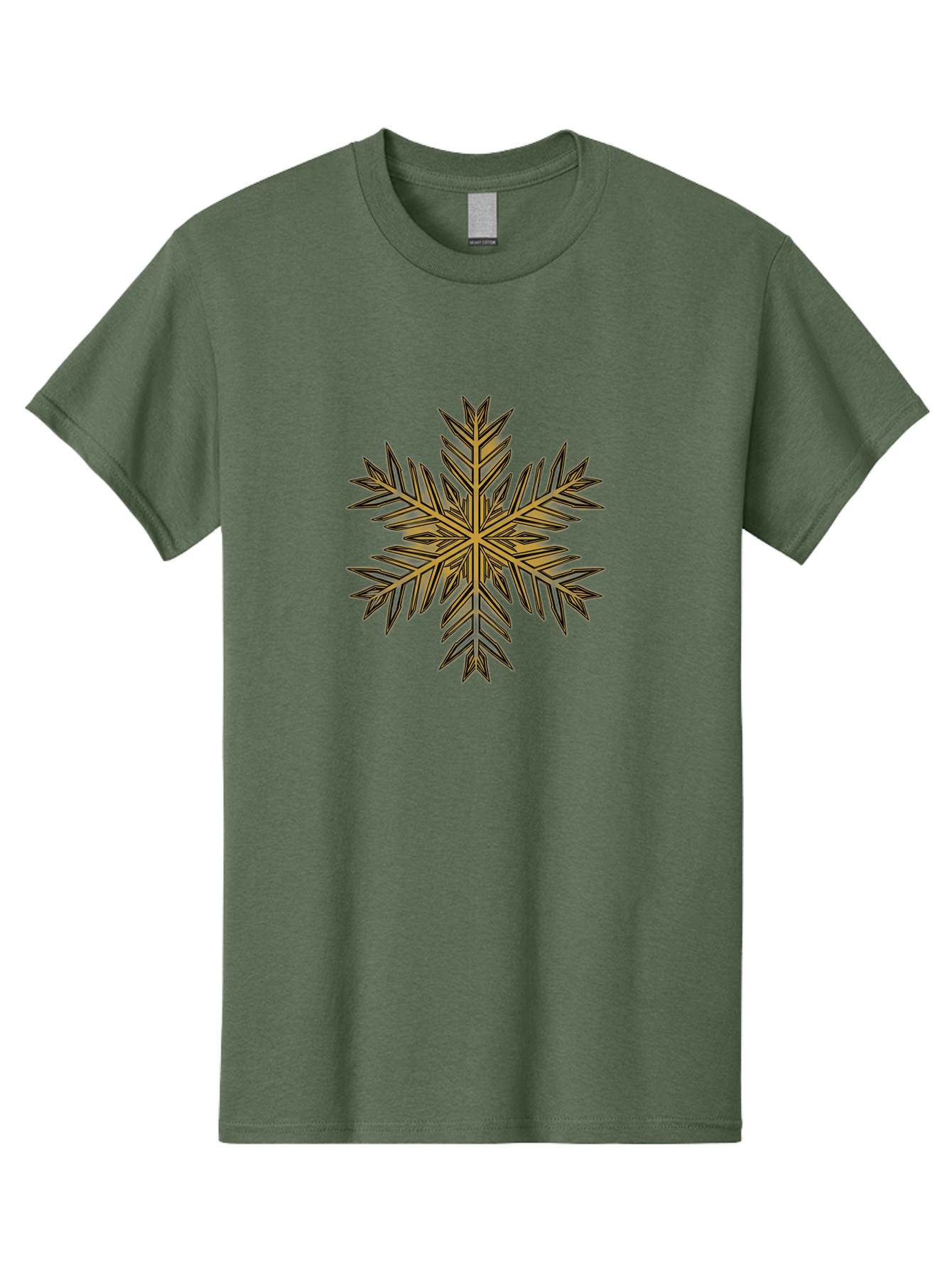 Snowflake-1 Men'S Graphic Tee, 100% Cotton, Comfortable Casual Summer Wear, Machine Washable, Snowflake, Intricate Design, Delicate Patterns, Winter Wonder, Festive Decorations, Symmetrical Shape, Golden Hues, Black Outlines, Frosty Details Bac434