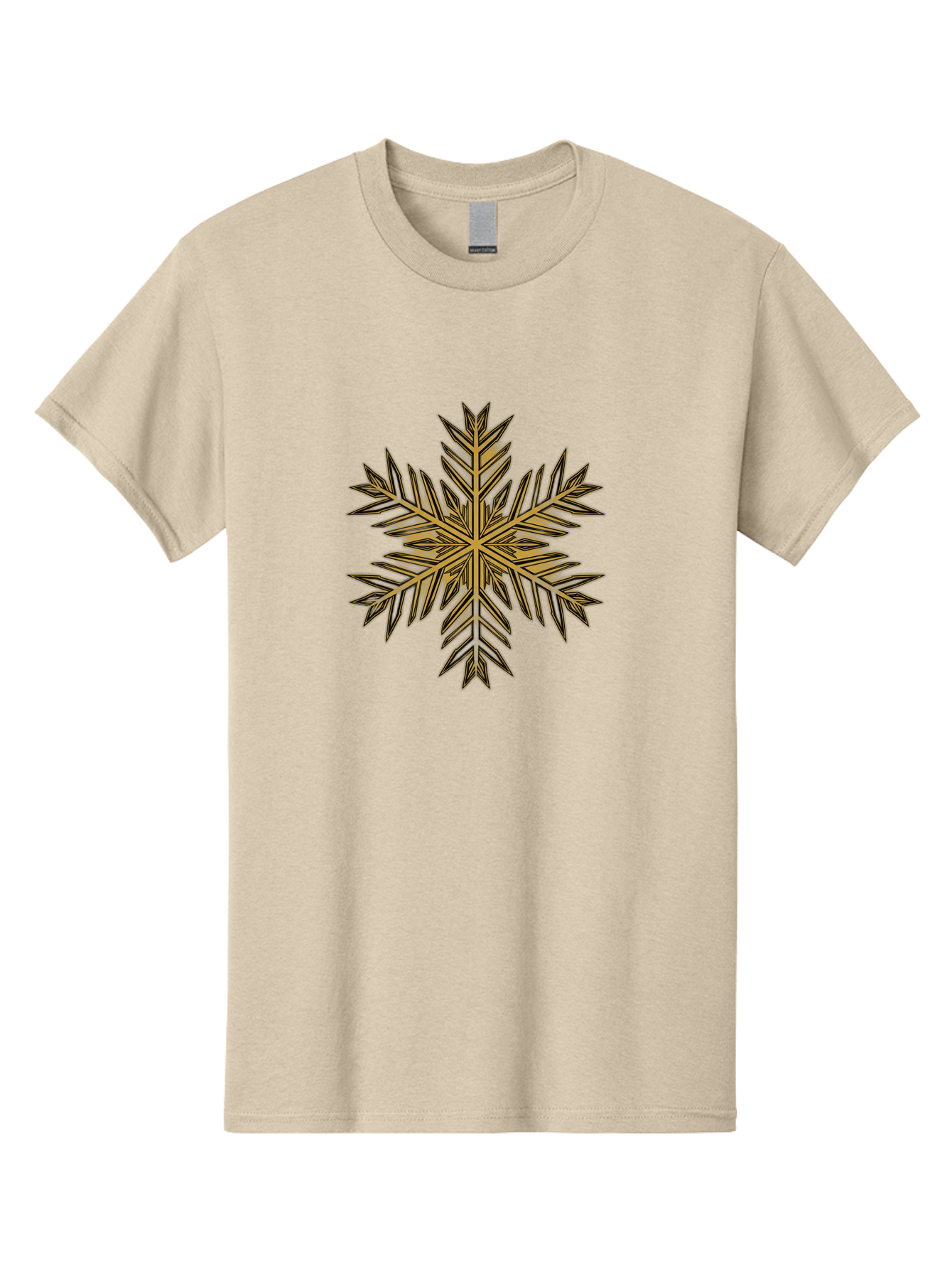 Snowflake-1 Men'S Graphic Tee, 100% Cotton, Comfortable Casual Summer Wear, Machine Washable, Snowflake, Intricate Design, Delicate Patterns, Winter Wonder, Festive Decorations, Symmetrical Shape, Golden Hues, Black Outlines, Frosty Details Bac434