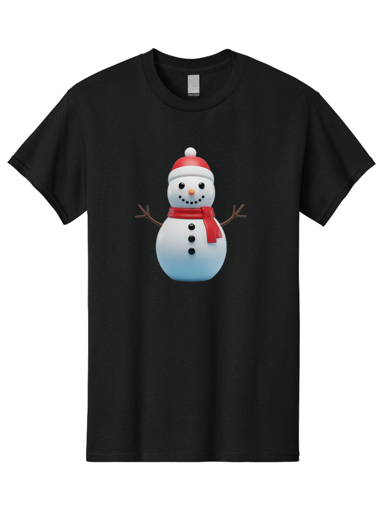 Snowman-1 Men'S Graphic Tee, 100% Cotton, Comfortable Casual Summer Wear, Machine Washable, 3D Snowman, Winter Character, Festive Holiday, Red Scarf, Santa Hat, Cartoon Style, Smiling Face, Stick Arms, Black Buttons, Orange Nose, Bac437