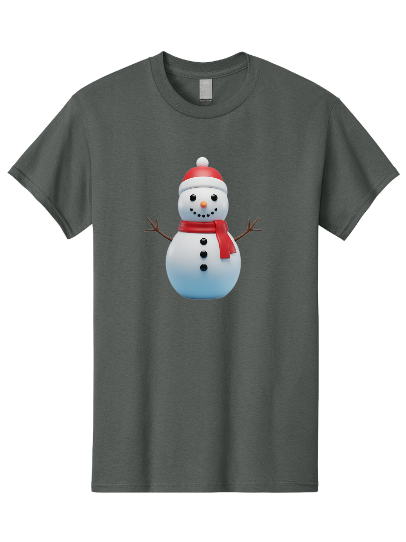 Snowman-1 Men'S Graphic Tee, 100% Cotton, Comfortable Casual Summer Wear, Machine Washable, 3D Snowman, Winter Character, Festive Holiday, Red Scarf, Santa Hat, Cartoon Style, Smiling Face, Stick Arms, Black Buttons, Orange Nose, Bac437