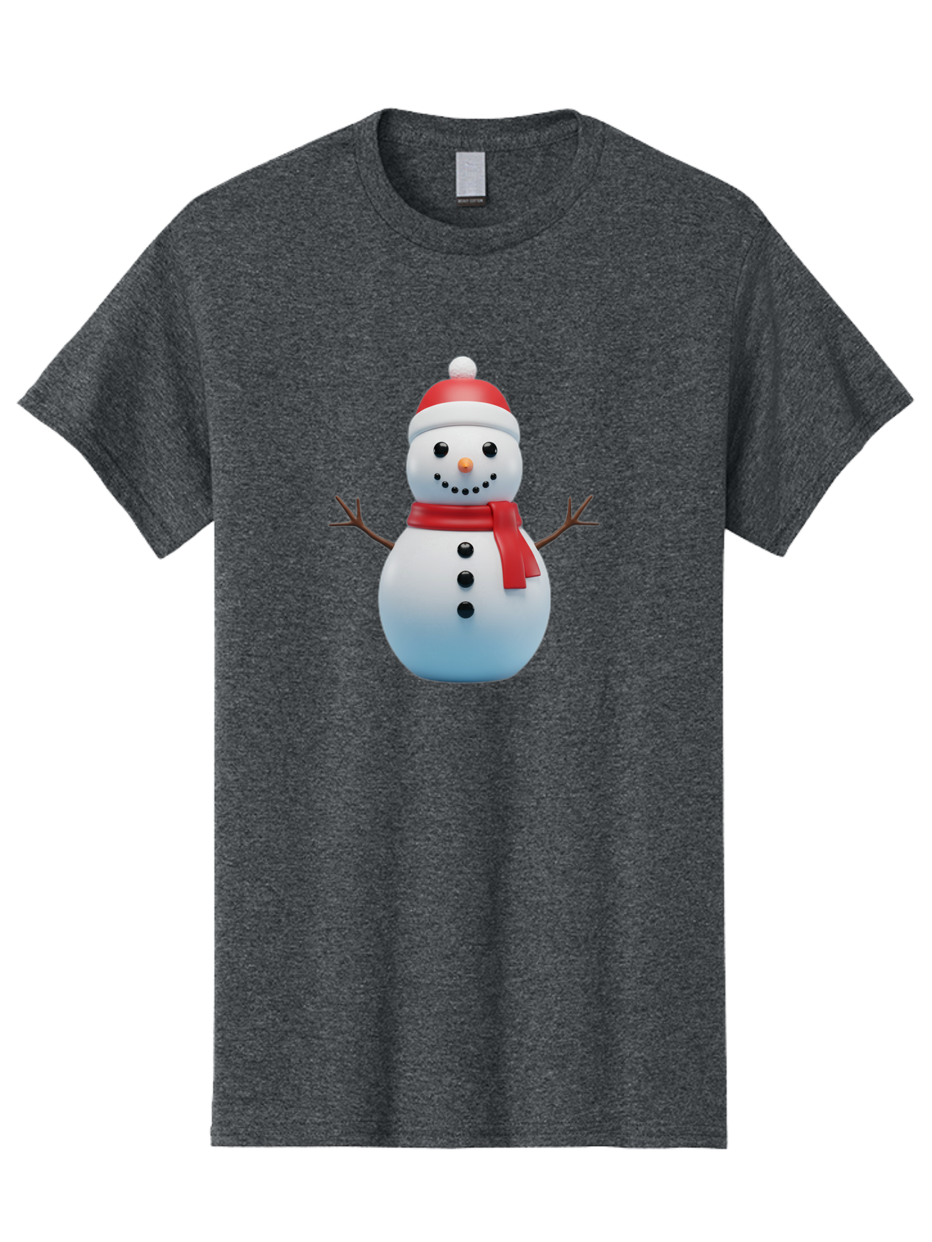 Snowman-1 Men'S Graphic Tee, 100% Cotton, Comfortable Casual Summer Wear, Machine Washable, 3D Snowman, Winter Character, Festive Holiday, Red Scarf, Santa Hat, Cartoon Style, Smiling Face, Stick Arms, Black Buttons, Orange Nose, Bac437