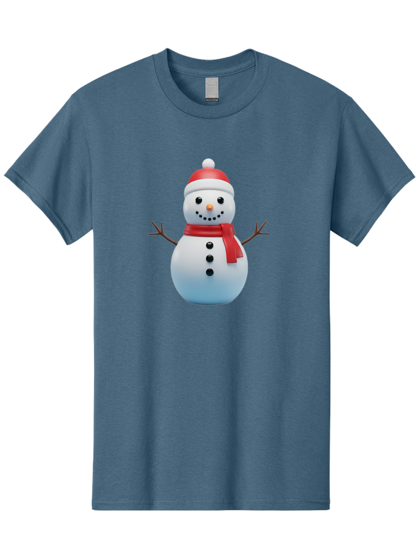 Snowman-1 Men'S Graphic Tee, 100% Cotton, Comfortable Casual Summer Wear, Machine Washable, 3D Snowman, Winter Character, Festive Holiday, Red Scarf, Santa Hat, Cartoon Style, Smiling Face, Stick Arms, Black Buttons, Orange Nose, Bac437