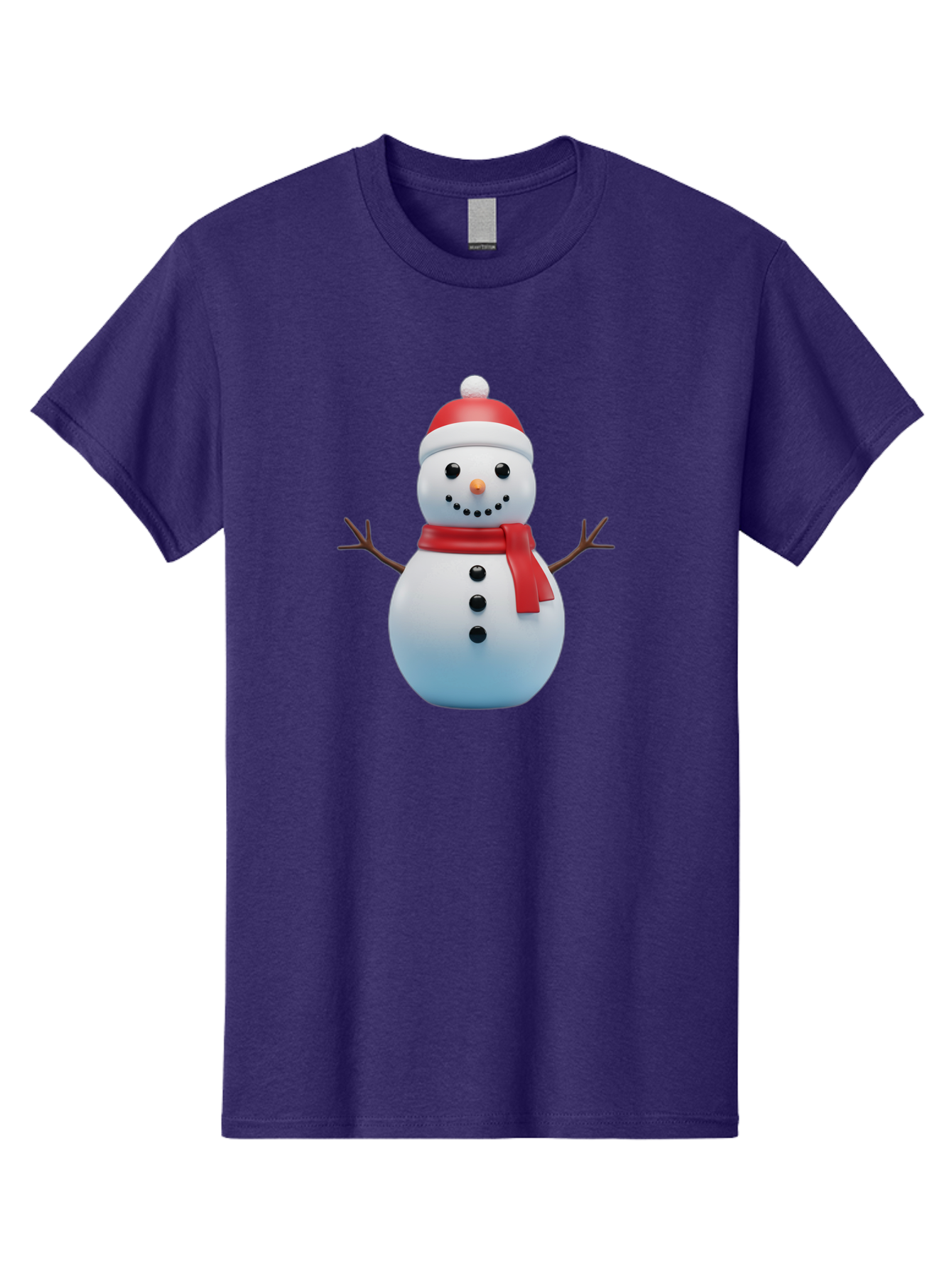 Snowman-1 Men'S Graphic Tee, 100% Cotton, Comfortable Casual Summer Wear, Machine Washable, 3D Snowman, Winter Character, Festive Holiday, Red Scarf, Santa Hat, Cartoon Style, Smiling Face, Stick Arms, Black Buttons, Orange Nose, Bac437