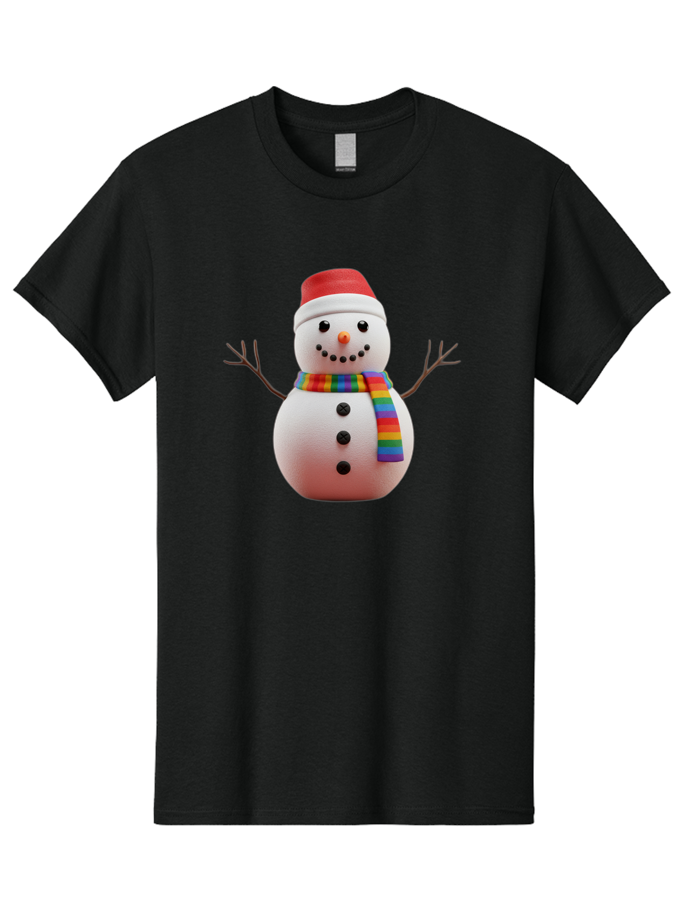 Snowman-2 Men'S Graphic Tee, 100% Cotton, Comfortable Casual Summer Wear, Machine Washable, Snowman With Rainbow Scarf, Christmas Decoration, Winter Wonderland, Festive Character, Holiday Cheer, Colorful Snowman, Winter Scene, Fun Snowman, Bac438