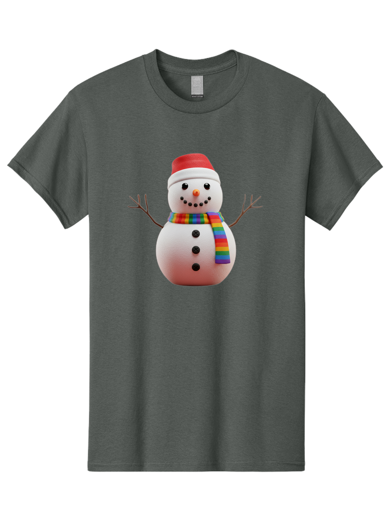Snowman-2 Men'S Graphic Tee, 100% Cotton, Comfortable Casual Summer Wear, Machine Washable, Snowman With Rainbow Scarf, Christmas Decoration, Winter Wonderland, Festive Character, Holiday Cheer, Colorful Snowman, Winter Scene, Fun Snowman, Bac438