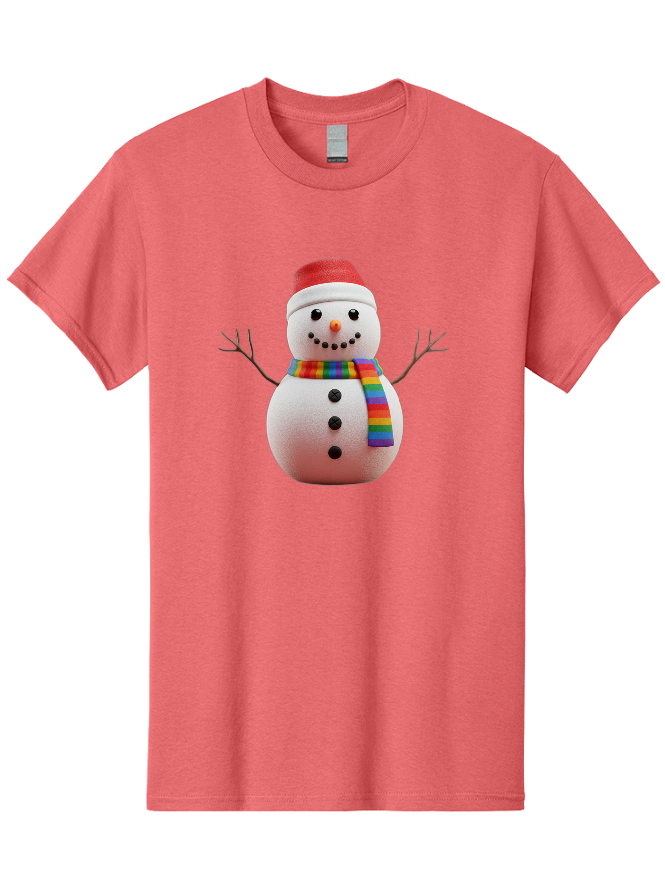 Snowman-2 Men'S Graphic Tee, 100% Cotton, Comfortable Casual Summer Wear, Machine Washable, Snowman With Rainbow Scarf, Christmas Decoration, Winter Wonderland, Festive Character, Holiday Cheer, Colorful Snowman, Winter Scene, Fun Snowman, Bac438