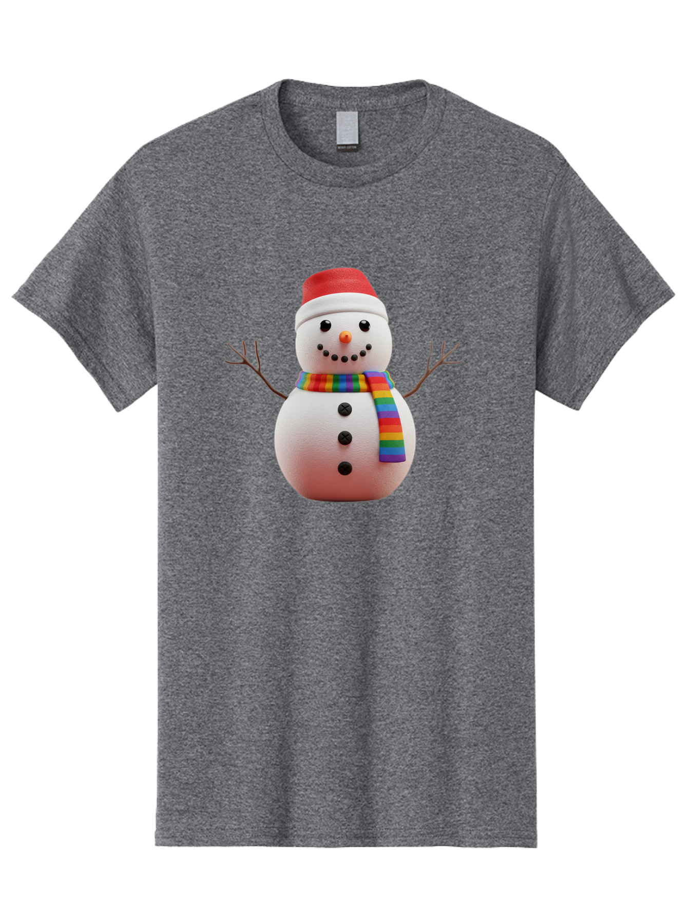 Snowman-2 Men'S Graphic Tee, 100% Cotton, Comfortable Casual Summer Wear, Machine Washable, Snowman With Rainbow Scarf, Christmas Decoration, Winter Wonderland, Festive Character, Holiday Cheer, Colorful Snowman, Winter Scene, Fun Snowman, Bac438