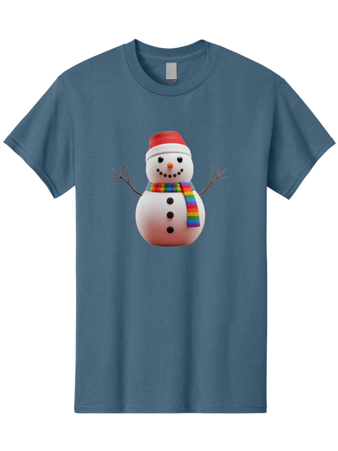 Snowman-2 Men'S Graphic Tee, 100% Cotton, Comfortable Casual Summer Wear, Machine Washable, Snowman With Rainbow Scarf, Christmas Decoration, Winter Wonderland, Festive Character, Holiday Cheer, Colorful Snowman, Winter Scene, Fun Snowman, Bac438