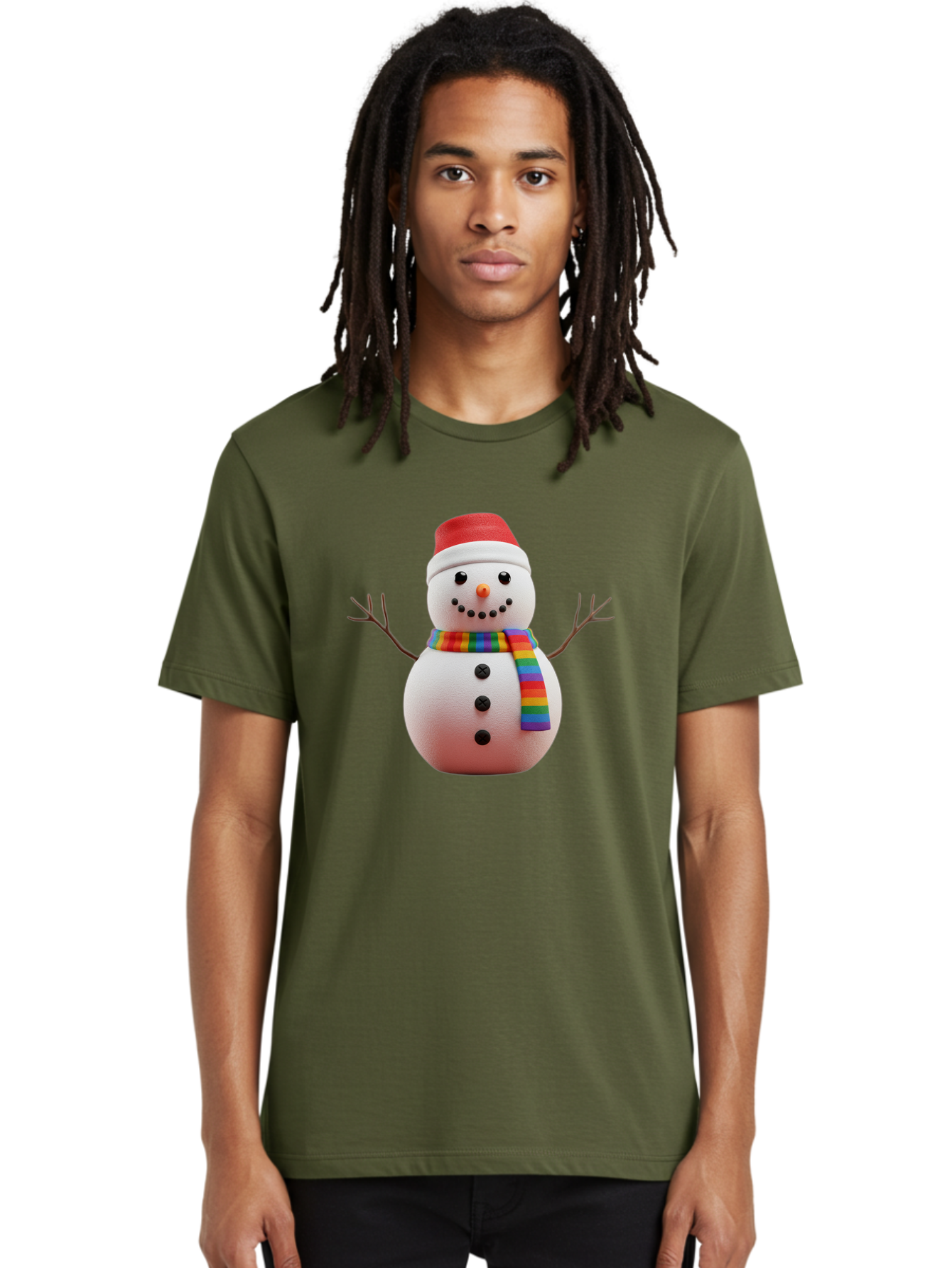 Snowman-2 Men'S Graphic Tee, 100% Cotton, Comfortable Casual Summer Wear, Machine Washable, Snowman With Rainbow Scarf, Christmas Decoration, Winter Wonderland, Festive Character, Holiday Cheer, Colorful Snowman, Winter Scene, Fun Snowman, Bac438
