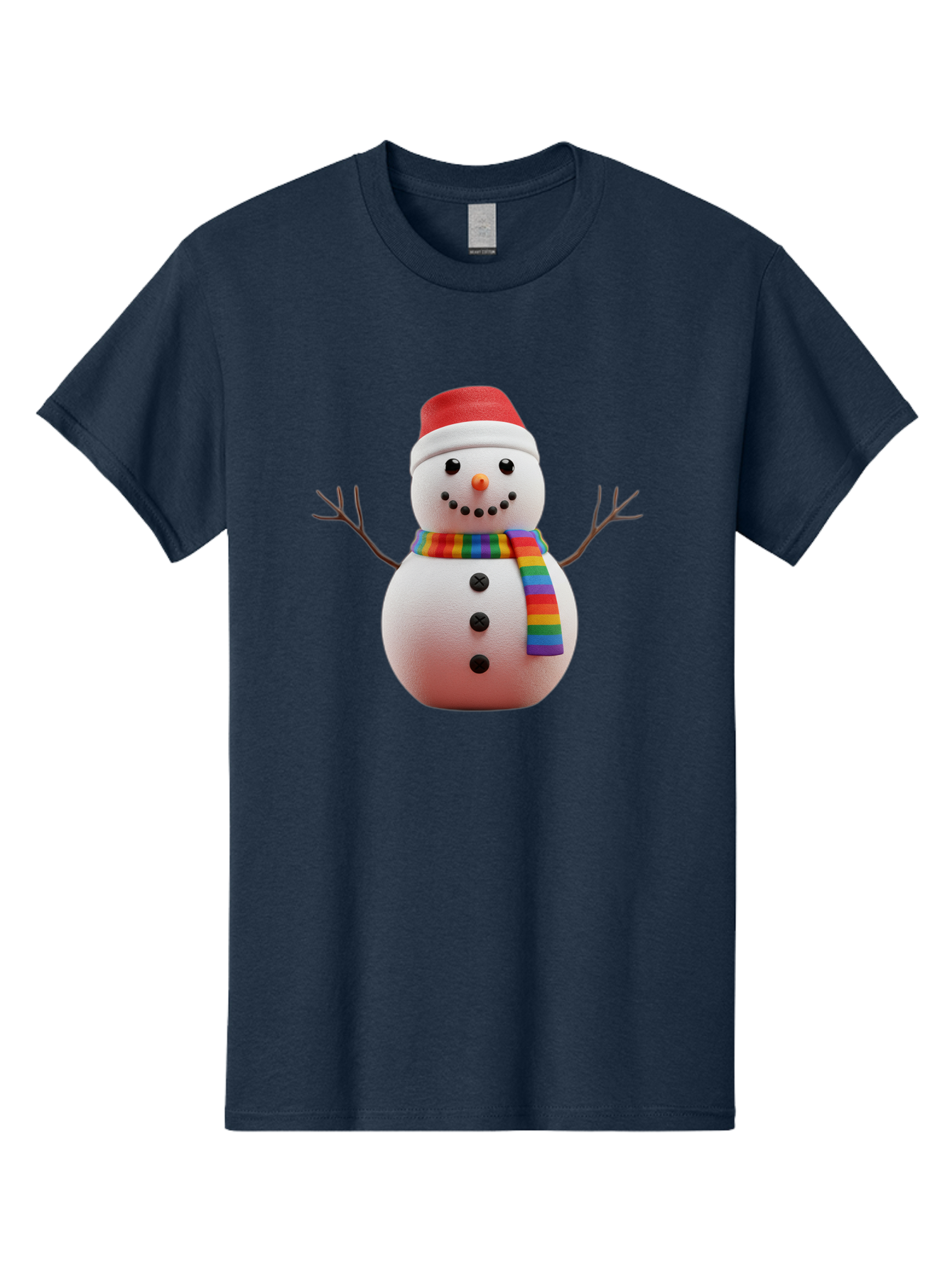 Snowman-2 Men'S Graphic Tee, 100% Cotton, Comfortable Casual Summer Wear, Machine Washable, Snowman With Rainbow Scarf, Christmas Decoration, Winter Wonderland, Festive Character, Holiday Cheer, Colorful Snowman, Winter Scene, Fun Snowman, Bac438
