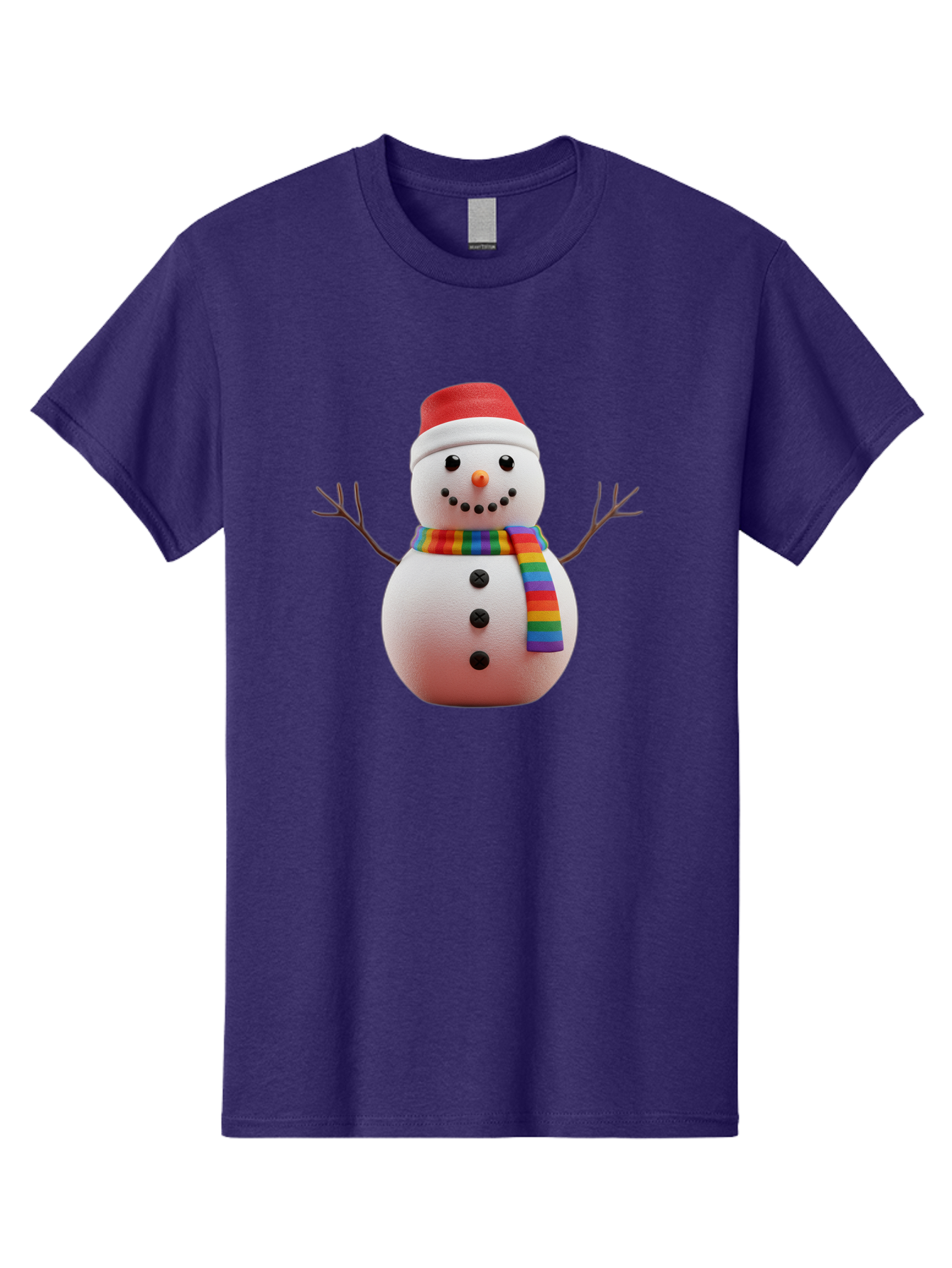 Snowman-2 Men'S Graphic Tee, 100% Cotton, Comfortable Casual Summer Wear, Machine Washable, Snowman With Rainbow Scarf, Christmas Decoration, Winter Wonderland, Festive Character, Holiday Cheer, Colorful Snowman, Winter Scene, Fun Snowman, Bac438