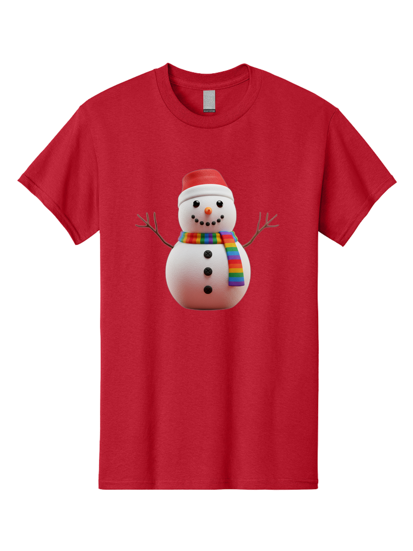 Snowman-2 Men'S Graphic Tee, 100% Cotton, Comfortable Casual Summer Wear, Machine Washable, Snowman With Rainbow Scarf, Christmas Decoration, Winter Wonderland, Festive Character, Holiday Cheer, Colorful Snowman, Winter Scene, Fun Snowman, Bac438