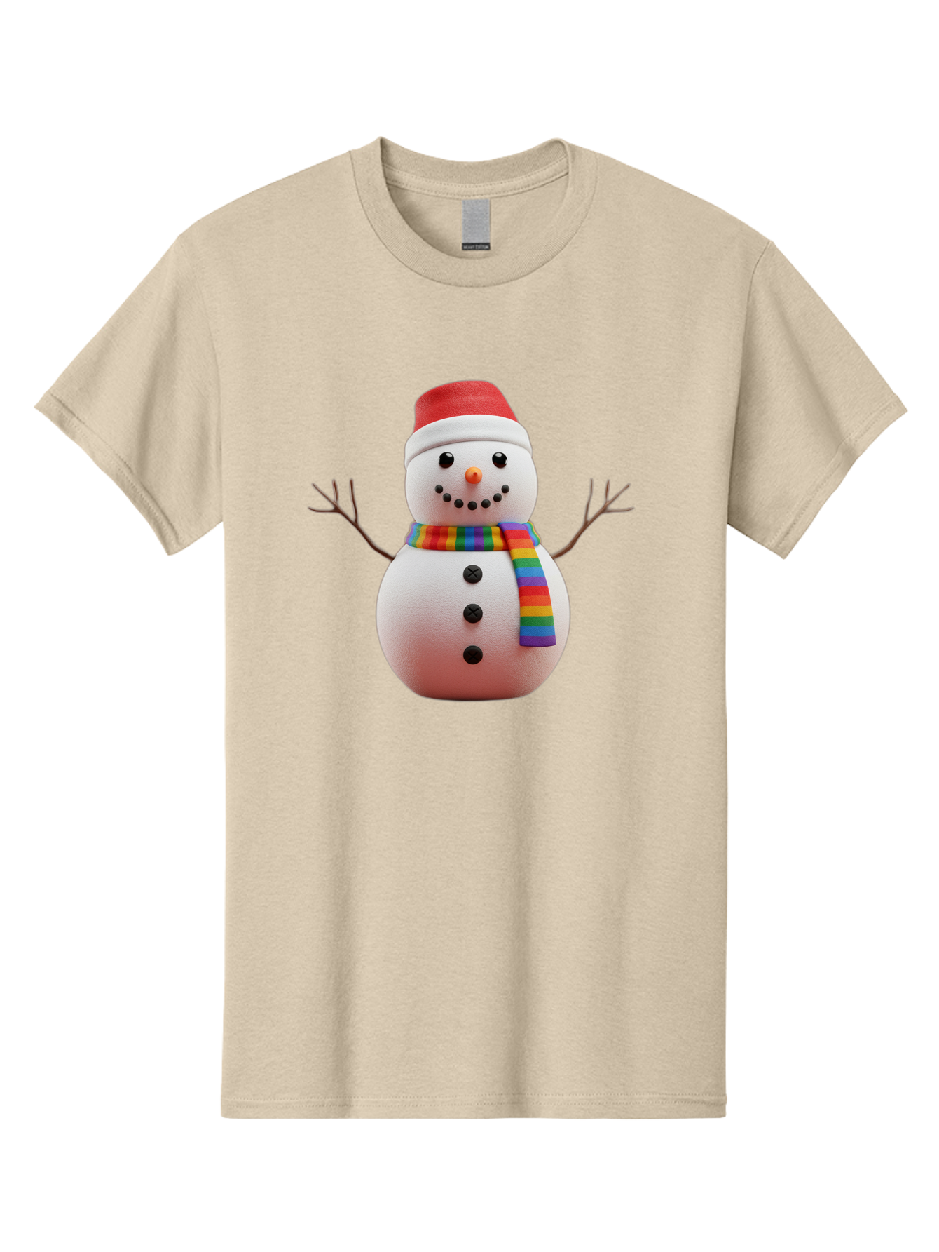Snowman-2 Men'S Graphic Tee, 100% Cotton, Comfortable Casual Summer Wear, Machine Washable, Snowman With Rainbow Scarf, Christmas Decoration, Winter Wonderland, Festive Character, Holiday Cheer, Colorful Snowman, Winter Scene, Fun Snowman, Bac438