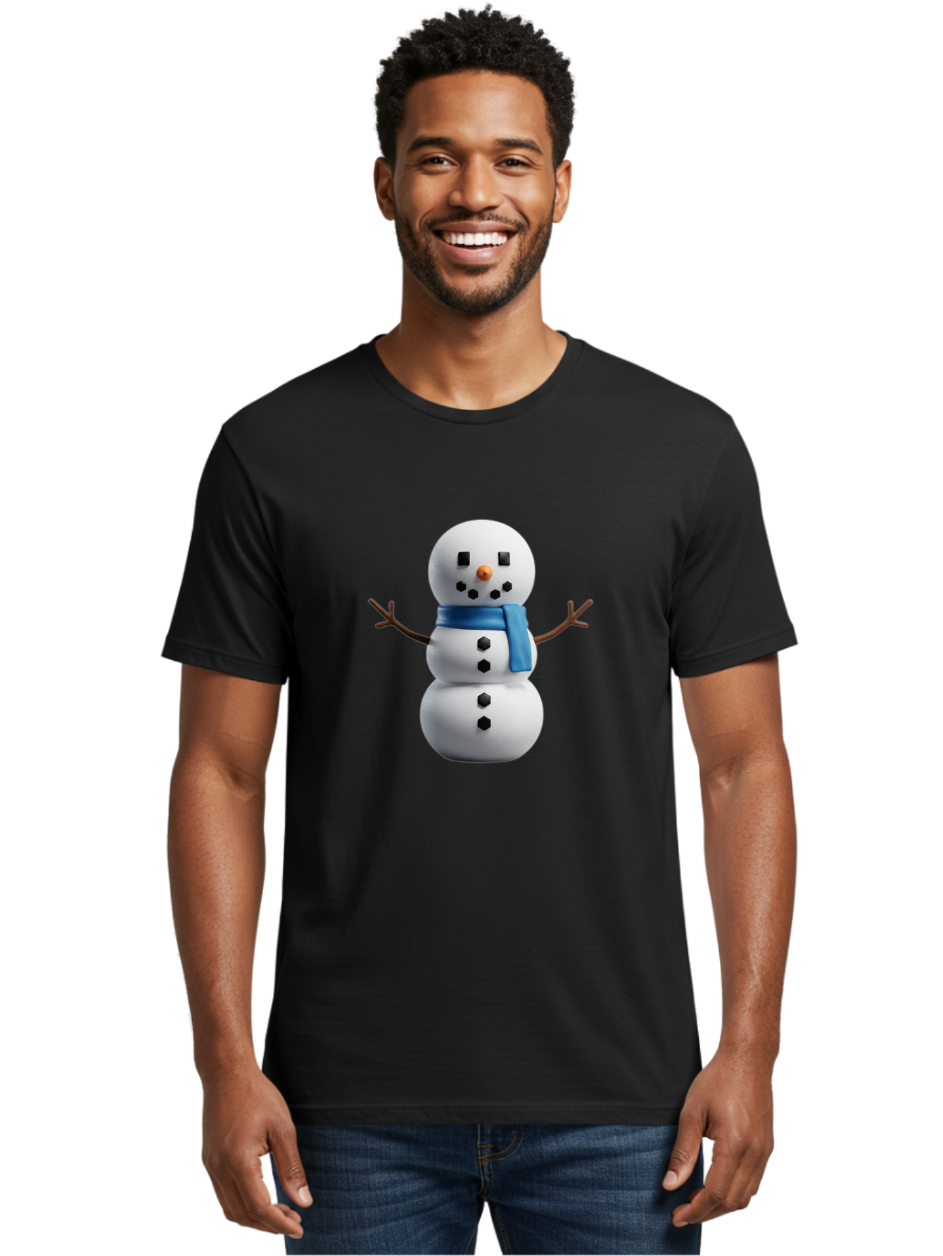 Snowman-3 Men'S Graphic Tee, 100% Cotton, Comfortable Casual Summer Wear, Machine Washable, Snowman With Blue Scarf, Winter Wonderland, Festive Season, Christmas Character, Snow Figure, Holiday Icon, 3D Snowman, Winter Decoration, Bac439