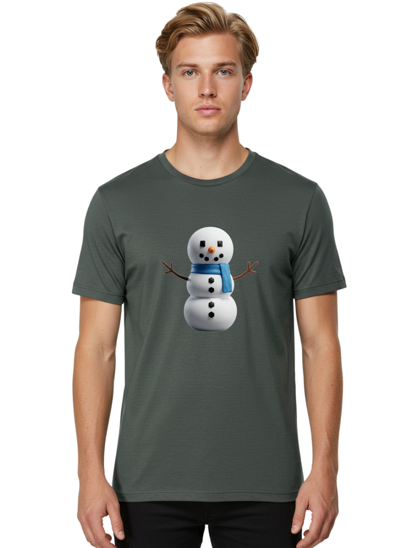 Snowman-3 Men'S Graphic Tee, 100% Cotton, Comfortable Casual Summer Wear, Machine Washable, Snowman With Blue Scarf, Winter Wonderland, Festive Season, Christmas Character, Snow Figure, Holiday Icon, 3D Snowman, Winter Decoration, Bac439
