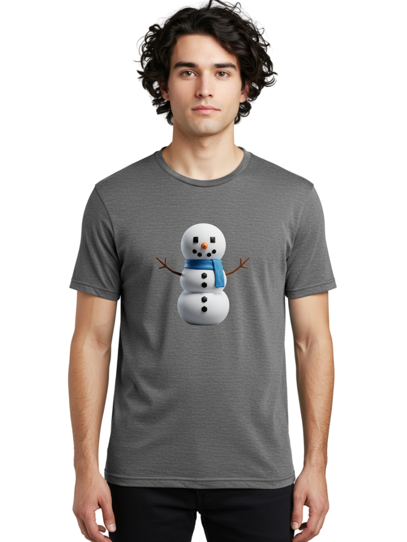 Snowman-3 Men'S Graphic Tee, 100% Cotton, Comfortable Casual Summer Wear, Machine Washable, Snowman With Blue Scarf, Winter Wonderland, Festive Season, Christmas Character, Snow Figure, Holiday Icon, 3D Snowman, Winter Decoration, Bac439