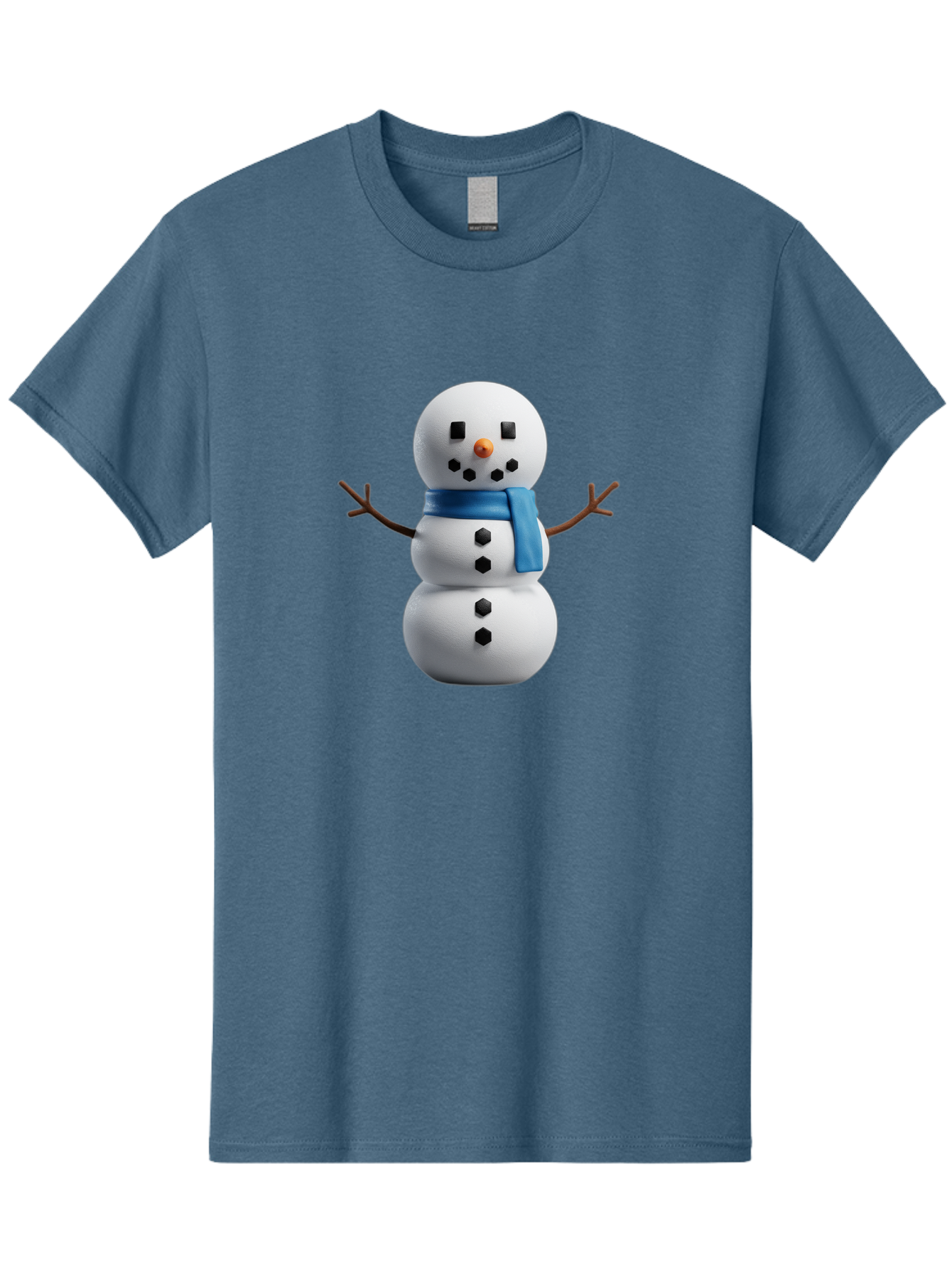 Snowman-3 Men'S Graphic Tee, 100% Cotton, Comfortable Casual Summer Wear, Machine Washable, Snowman With Blue Scarf, Winter Wonderland, Festive Season, Christmas Character, Snow Figure, Holiday Icon, 3D Snowman, Winter Decoration, Bac439