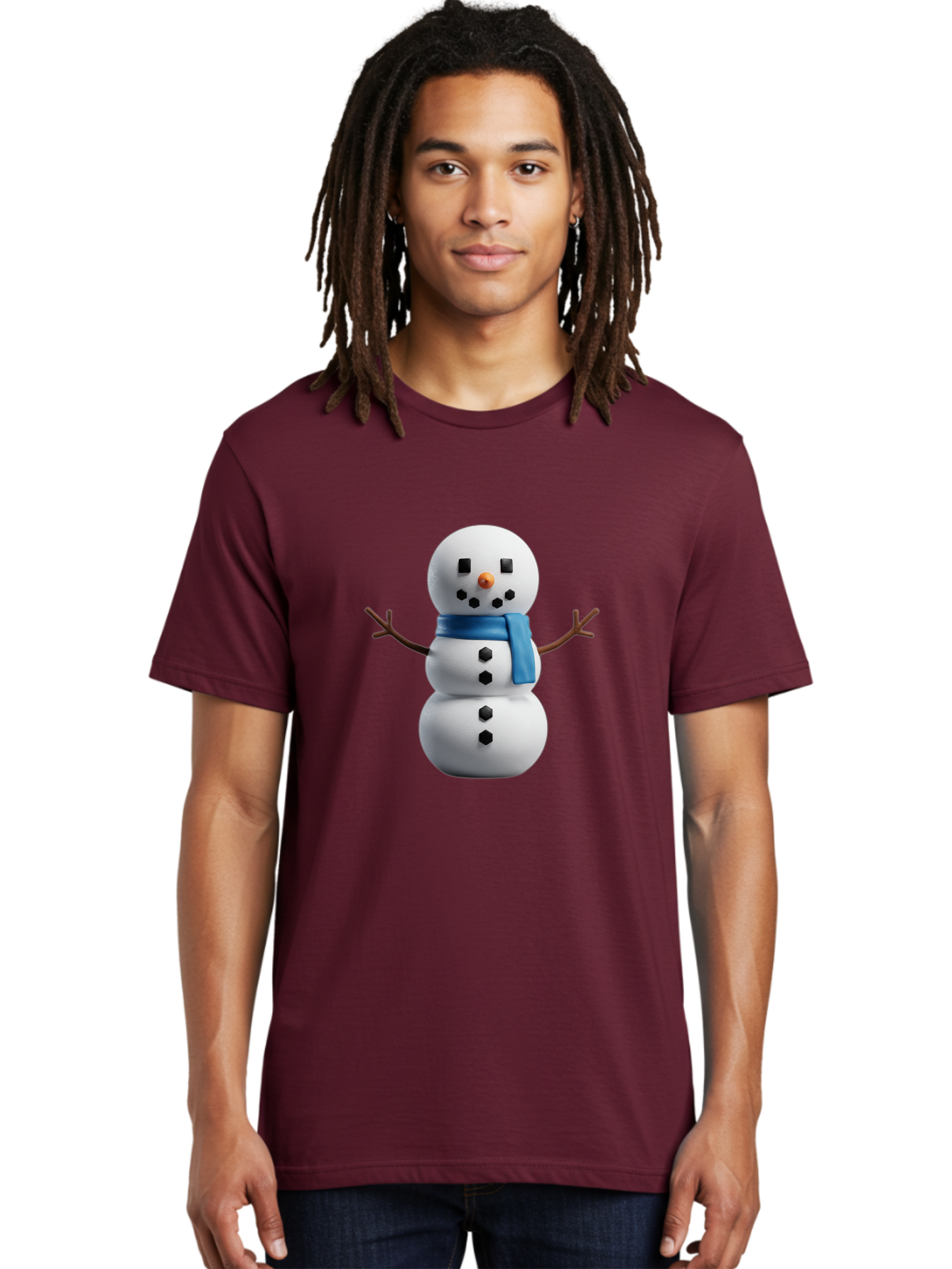 Snowman-3 Men'S Graphic Tee, 100% Cotton, Comfortable Casual Summer Wear, Machine Washable, Snowman With Blue Scarf, Winter Wonderland, Festive Season, Christmas Character, Snow Figure, Holiday Icon, 3D Snowman, Winter Decoration, Bac439