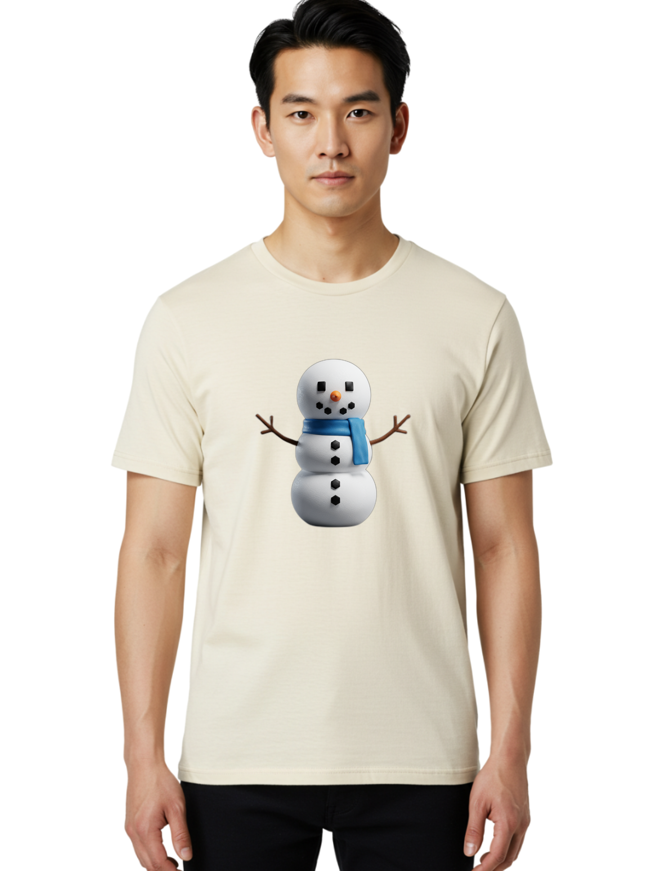 Snowman-3 Men'S Graphic Tee, 100% Cotton, Comfortable Casual Summer Wear, Machine Washable, Snowman With Blue Scarf, Winter Wonderland, Festive Season, Christmas Character, Snow Figure, Holiday Icon, 3D Snowman, Winter Decoration, Bac439