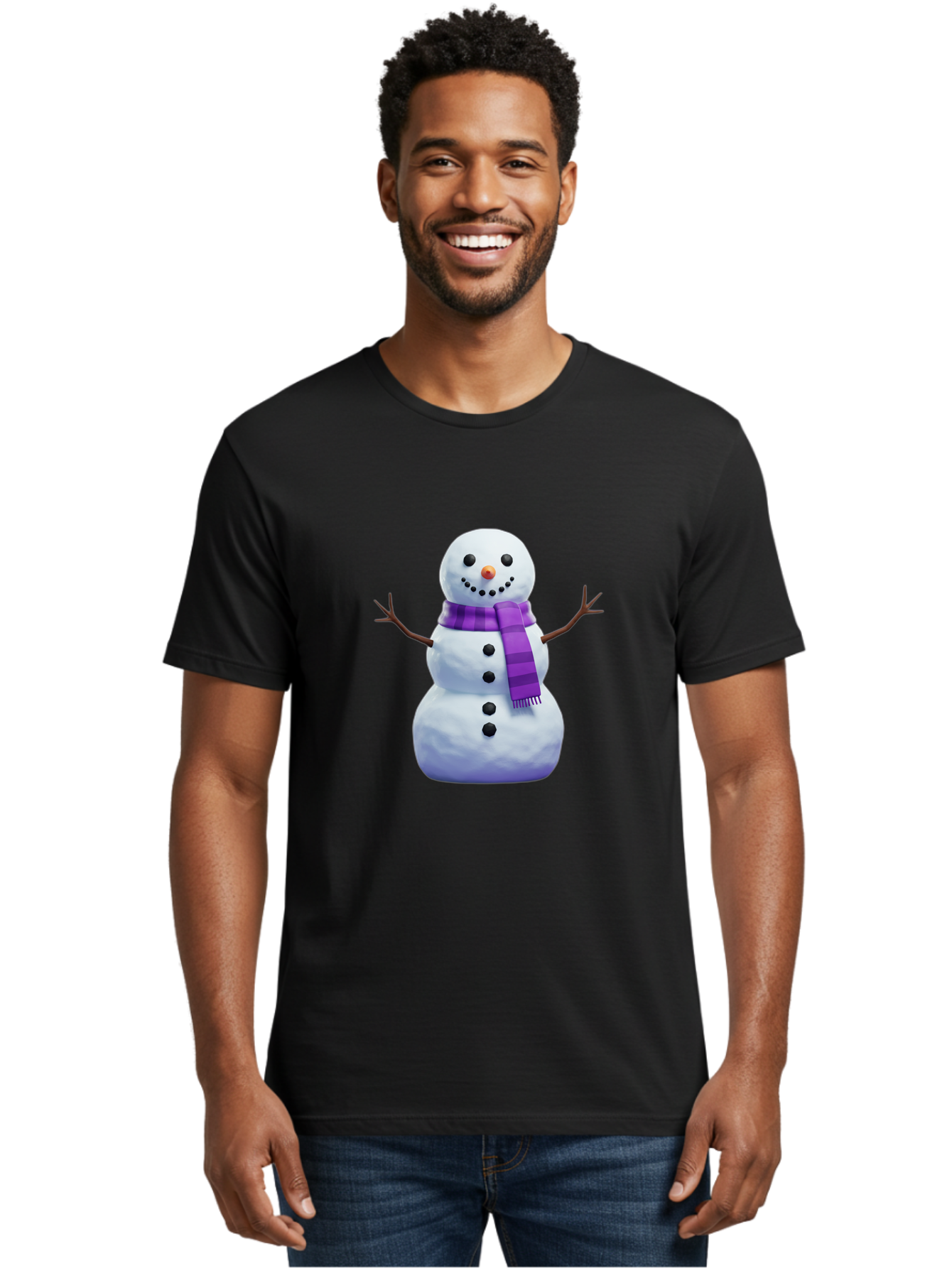 Snowman-5 Men'S Graphic Tee, 100% Cotton, Comfortable Casual Summer Wear, Machine Washable, Snowman With Purple Scarf, Winter Character, Festive Decoration, Cartoon Snowman, Holiday Theme, Snowman Illustration, Winter Wonderland, Bac441