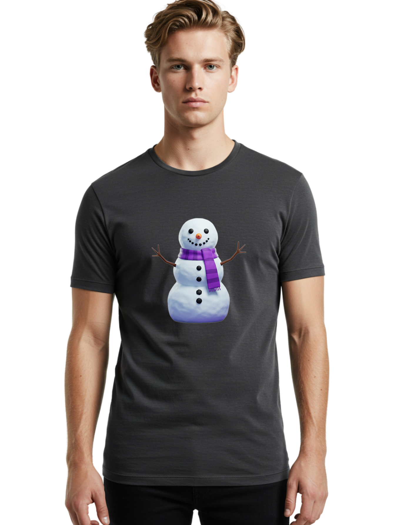 Snowman-5 Men'S Graphic Tee, 100% Cotton, Comfortable Casual Summer Wear, Machine Washable, Snowman With Purple Scarf, Winter Character, Festive Decoration, Cartoon Snowman, Holiday Theme, Snowman Illustration, Winter Wonderland, Bac441