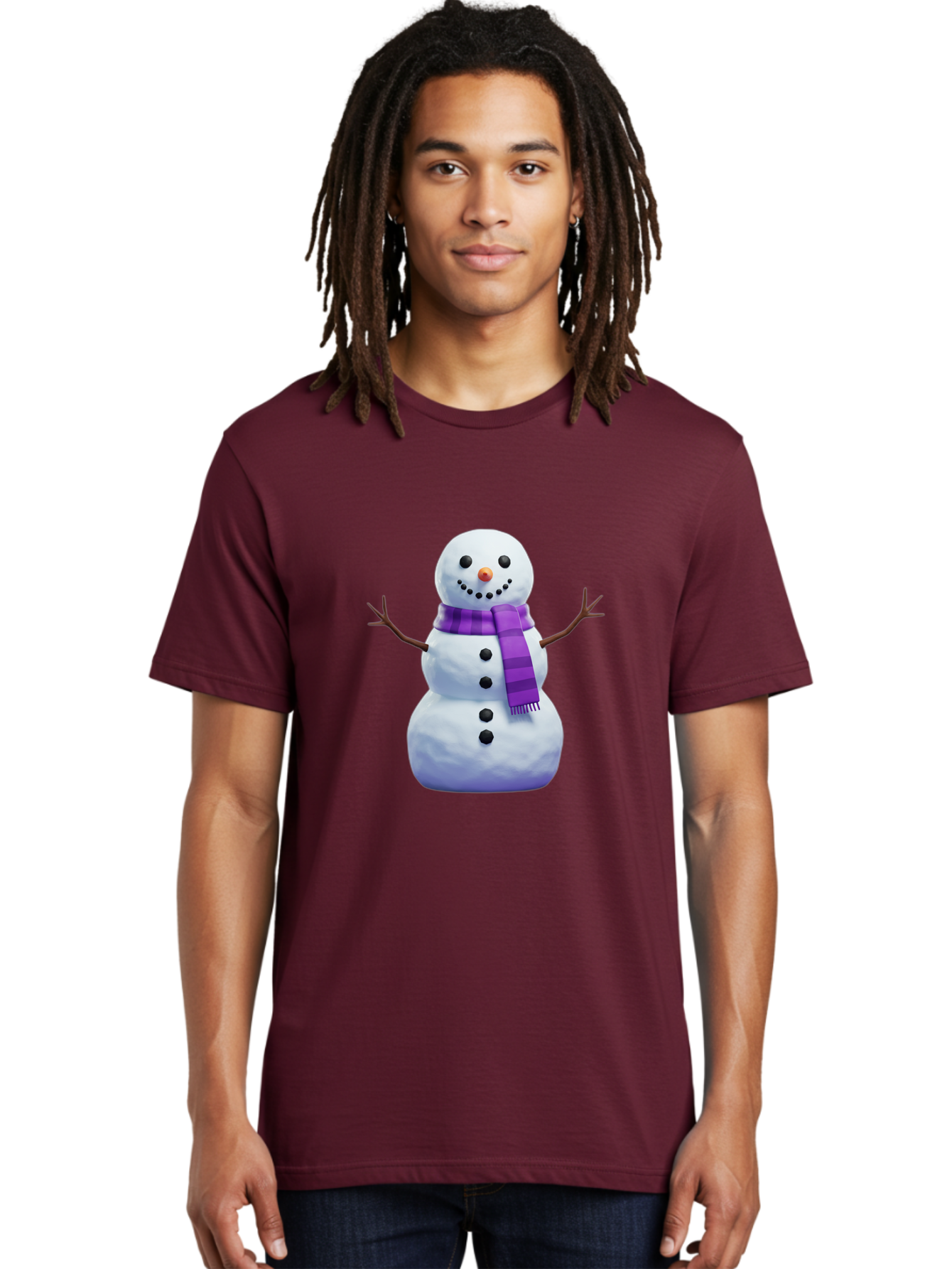 Snowman-5 Men'S Graphic Tee, 100% Cotton, Comfortable Casual Summer Wear, Machine Washable, Snowman With Purple Scarf, Winter Character, Festive Decoration, Cartoon Snowman, Holiday Theme, Snowman Illustration, Winter Wonderland, Bac441